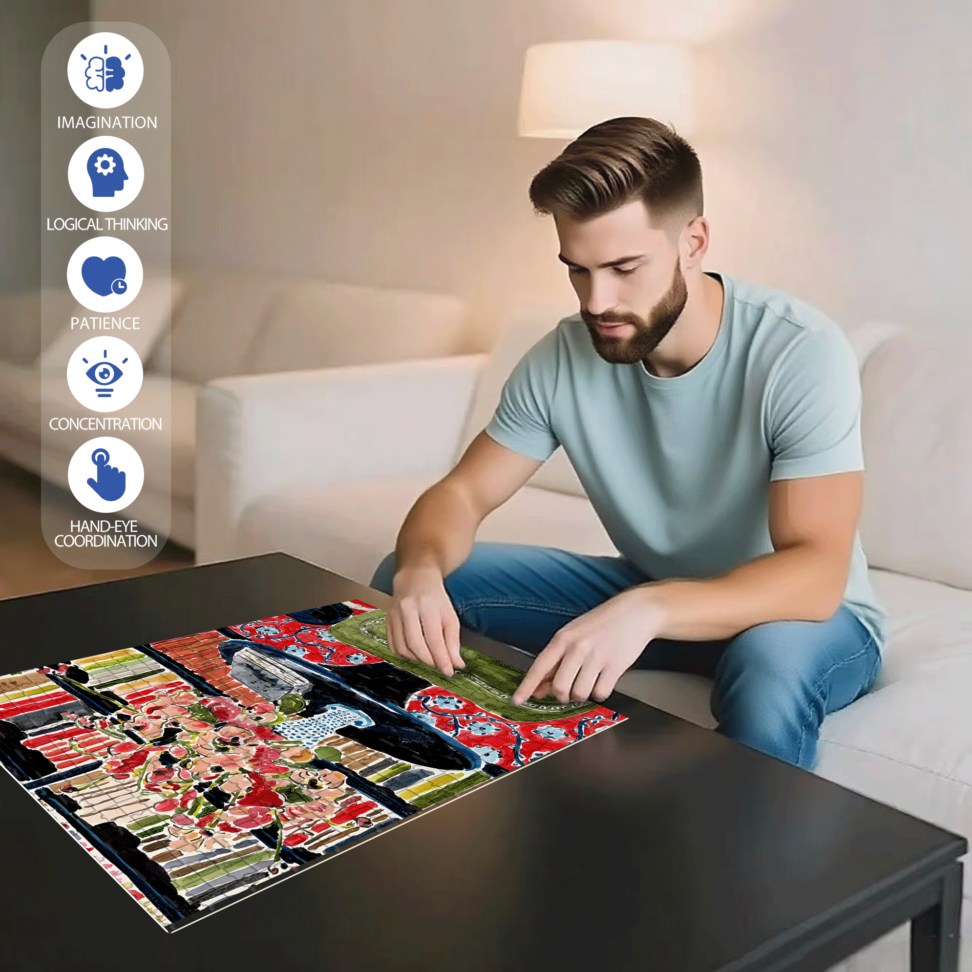 Fresh Flowers In The Study 500pcs/1000pcs Jigsaw Puzzle, Scratch-Resistant, Interactive Family Game & Brain-Boosting DIY Decor, Perfect for Halloween, Christmas & New Year Gifts, Family Puzzle Game