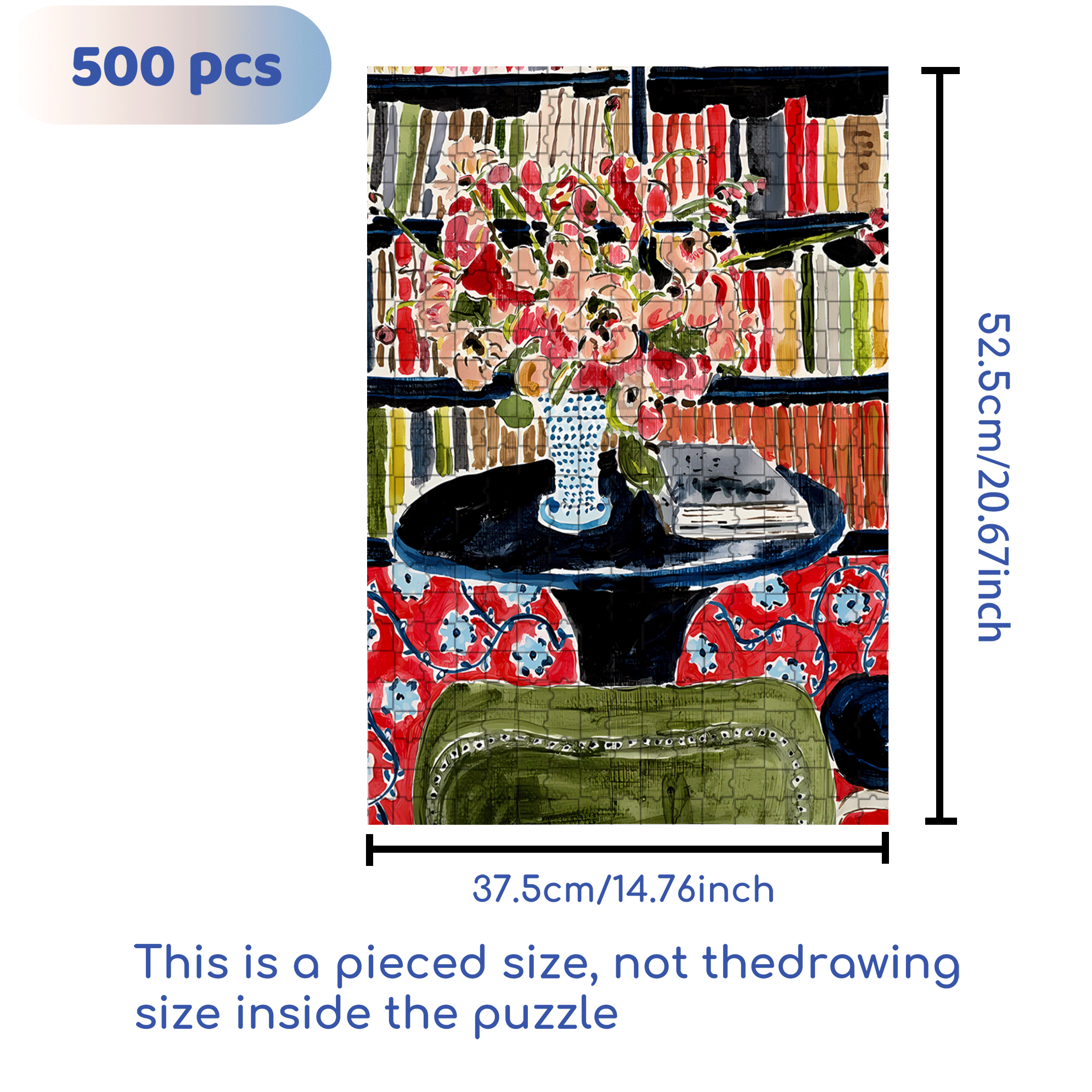 Fresh Flowers In The Study 500pcs/1000pcs Jigsaw Puzzle, Scratch-Resistant, Interactive Family Game & Brain-Boosting DIY Decor, Perfect for Halloween, Christmas & New Year Gifts, Family Puzzle Game