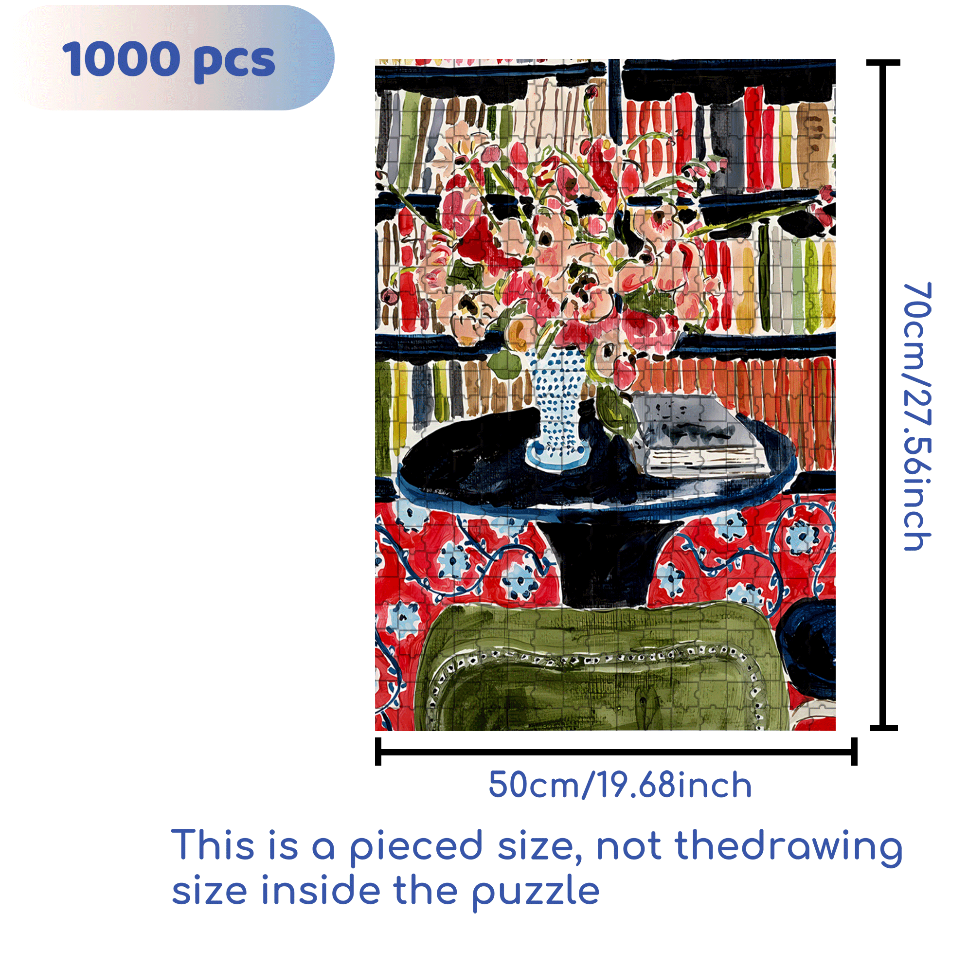 Fresh Flowers In The Study 500pcs/1000pcs Jigsaw Puzzle, Scratch-Resistant, Interactive Family Game & Brain-Boosting DIY Decor, Perfect for Halloween, Christmas & New Year Gifts, Family Puzzle Game