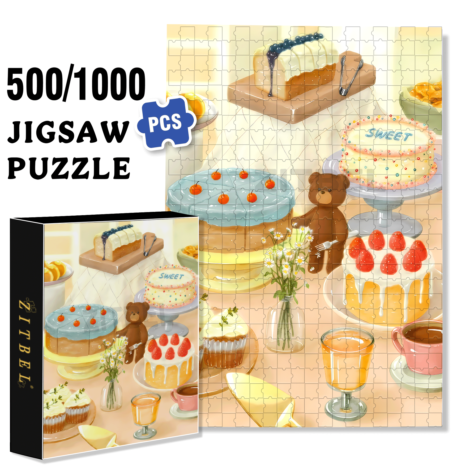 I Love Desserts 500pcs/1000pcs Jigsaw Puzzle, Scratch-Resistant, Interactive Family Game & Brain-Boosting DIY Decor, Perfect for Halloween, Christmas & New Year Gifts, Family Puzzle Game