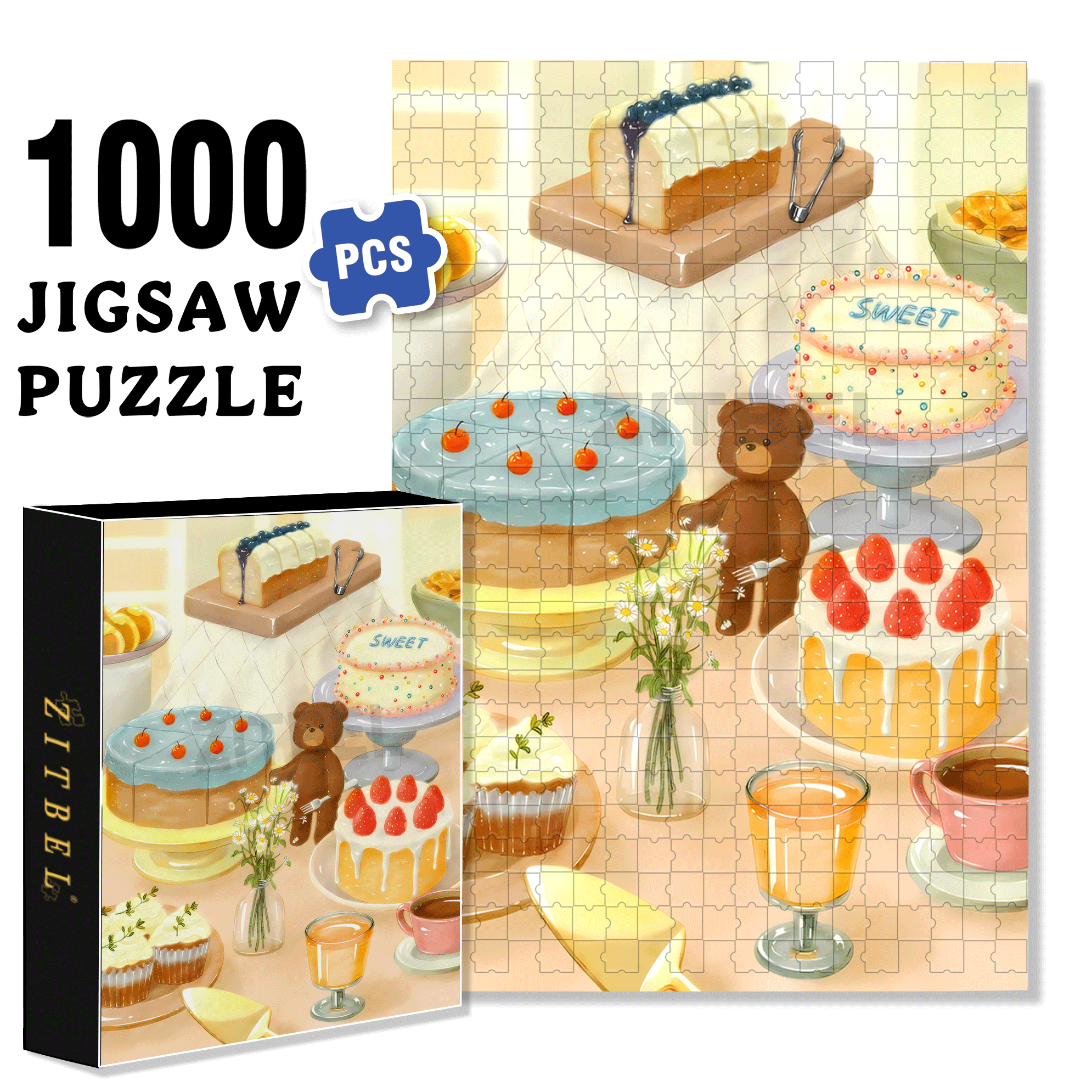 I Love Desserts 500pcs/1000pcs Jigsaw Puzzle, Scratch-Resistant, Interactive Family Game & Brain-Boosting DIY Decor, Perfect for Halloween, Christmas & New Year Gifts, Family Puzzle Game