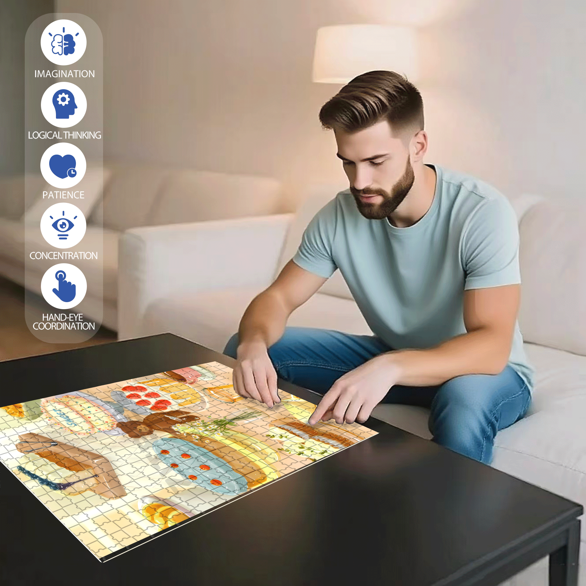 I Love Desserts 500pcs/1000pcs Jigsaw Puzzle, Scratch-Resistant, Interactive Family Game & Brain-Boosting DIY Decor, Perfect for Halloween, Christmas & New Year Gifts, Family Puzzle Game