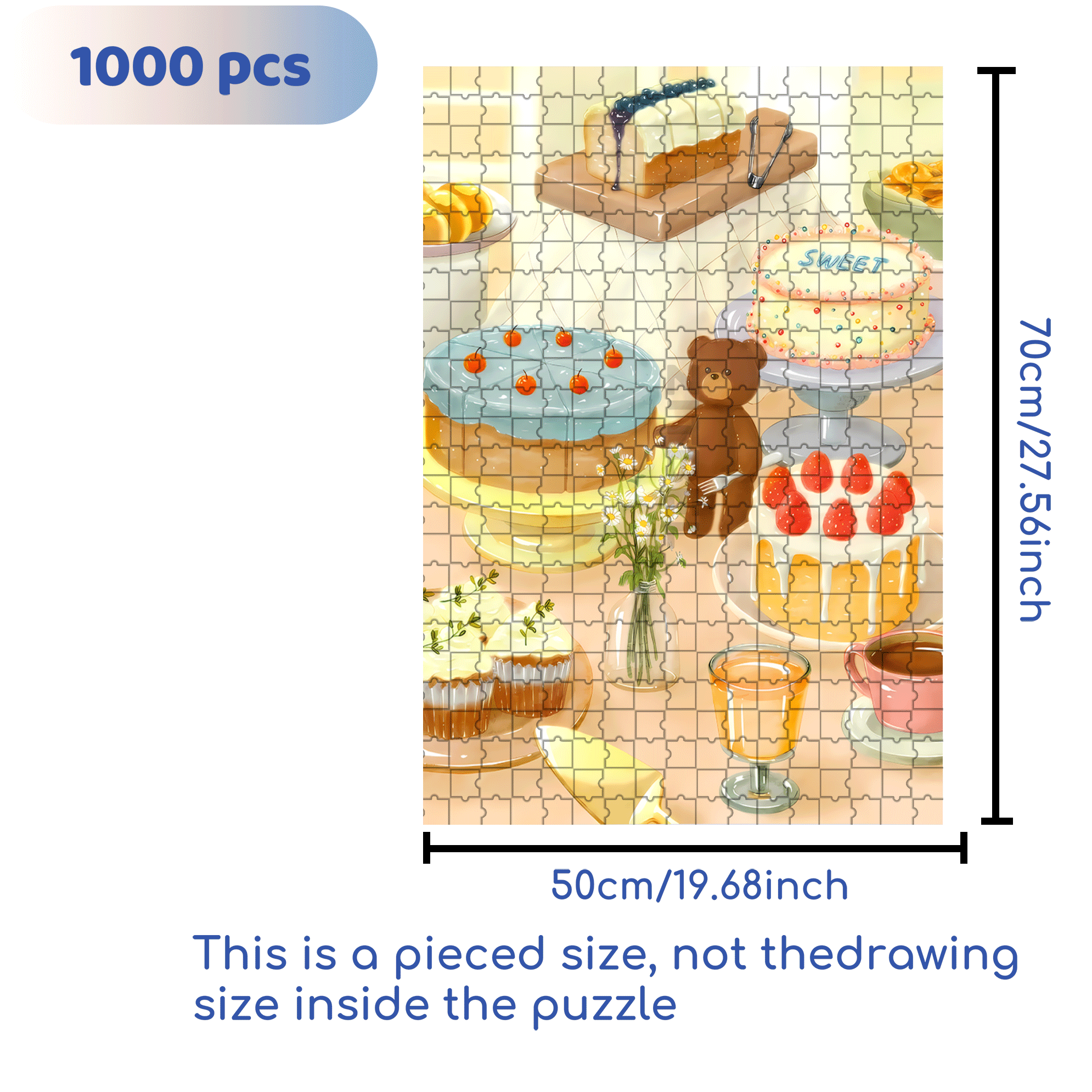 I Love Desserts 500pcs/1000pcs Jigsaw Puzzle, Scratch-Resistant, Interactive Family Game & Brain-Boosting DIY Decor, Perfect for Halloween, Christmas & New Year Gifts, Family Puzzle Game