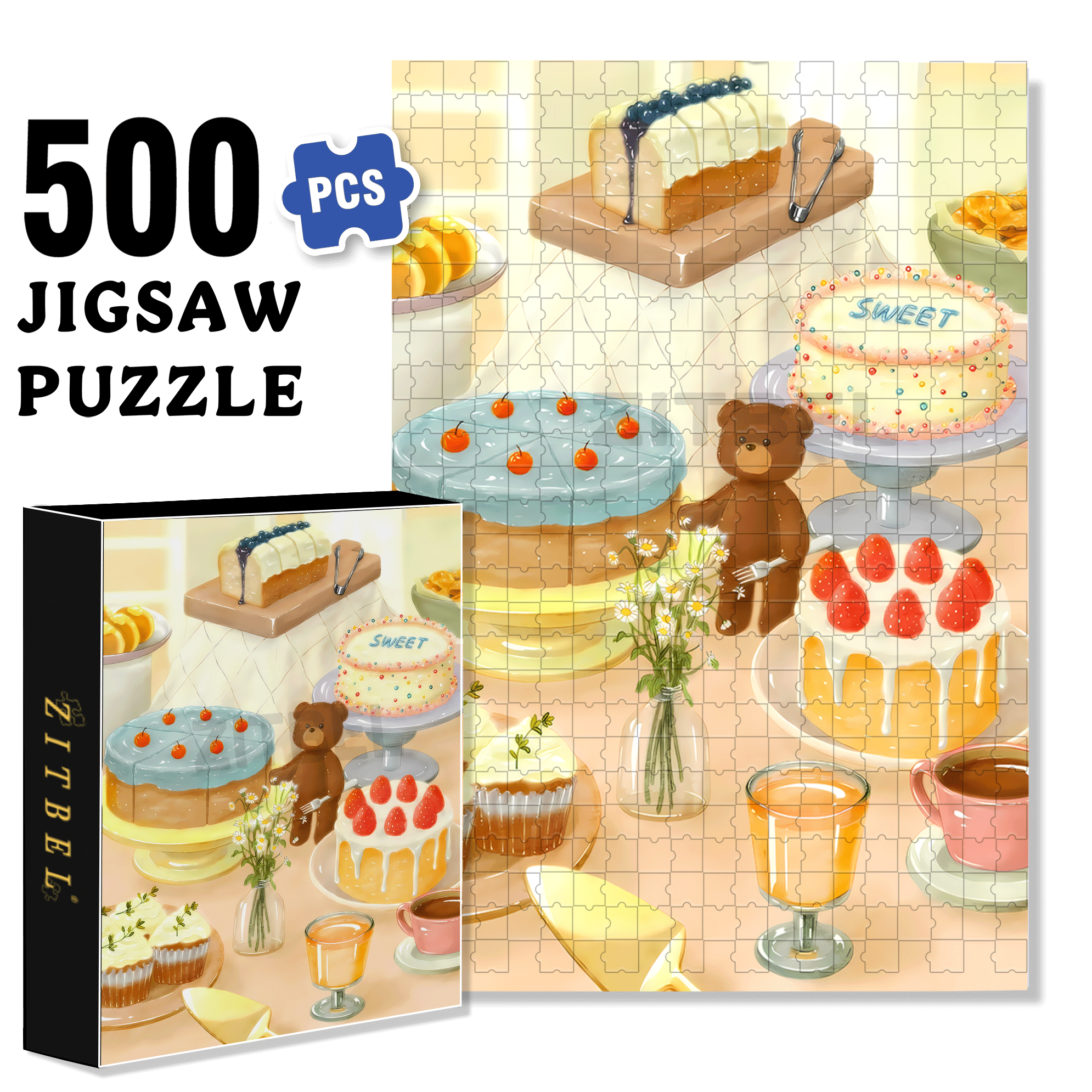 I Love Desserts 500pcs/1000pcs Jigsaw Puzzle, Scratch-Resistant, Interactive Family Game & Brain-Boosting DIY Decor, Perfect for Halloween, Christmas & New Year Gifts, Family Puzzle Game