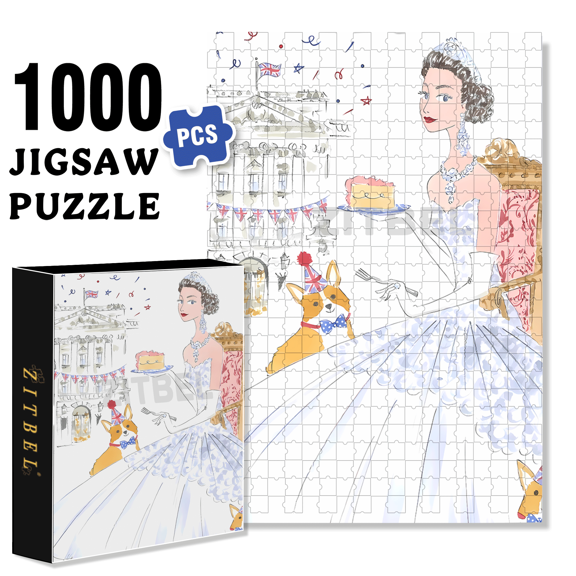 Queen and Corgi 500pcs/1000pcs Jigsaw Puzzle, Scratch-Resistant, Interactive Family Game & Brain-Boosting DIY Decor, Perfect for Halloween, Christmas & New Year Gifts, Family Puzzle Game