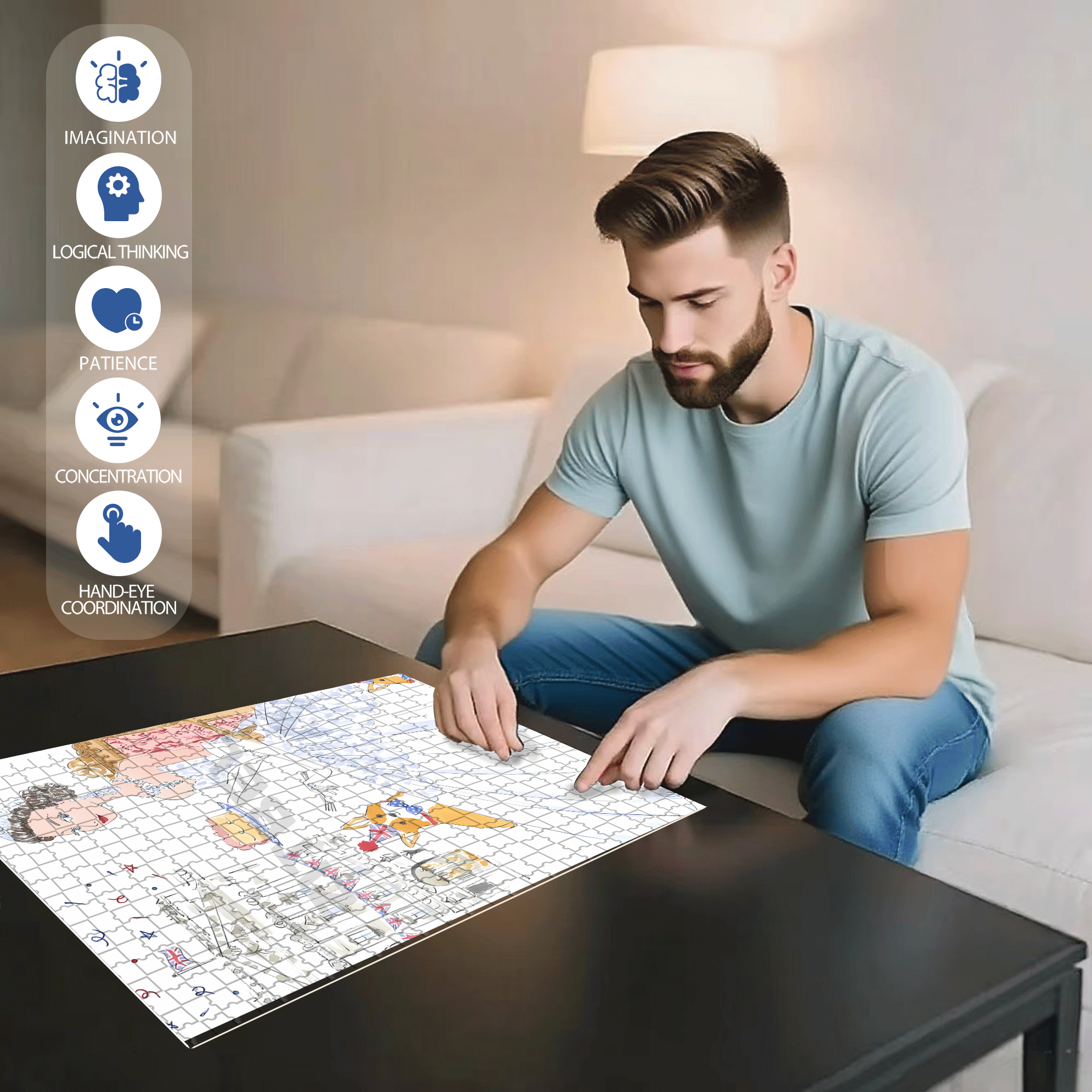 Queen and Corgi 500pcs/1000pcs Jigsaw Puzzle, Scratch-Resistant, Interactive Family Game & Brain-Boosting DIY Decor, Perfect for Halloween, Christmas & New Year Gifts, Family Puzzle Game