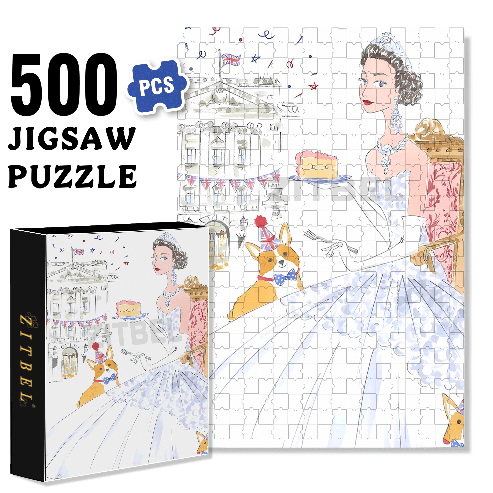 Queen and Corgi 500pcs/1000pcs Jigsaw Puzzle, Scratch-Resistant, Interactive Family Game & Brain-Boosting DIY Decor, Perfect for Halloween, Christmas & New Year Gifts, Family Puzzle Game