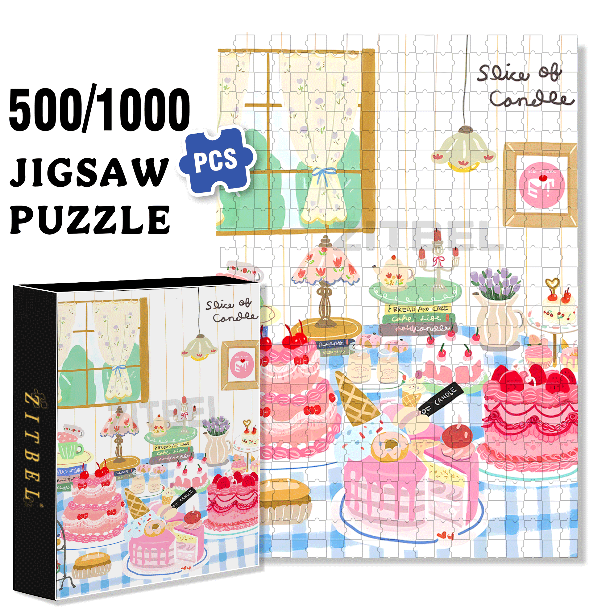 Slice of Candle 500pcs/1000pcs Jigsaw Puzzle, Scratch-Resistant, Interactive Family Game & Brain-Boosting DIY Decor, Perfect for Halloween, Christmas & New Year Gifts, Family Puzzle Game