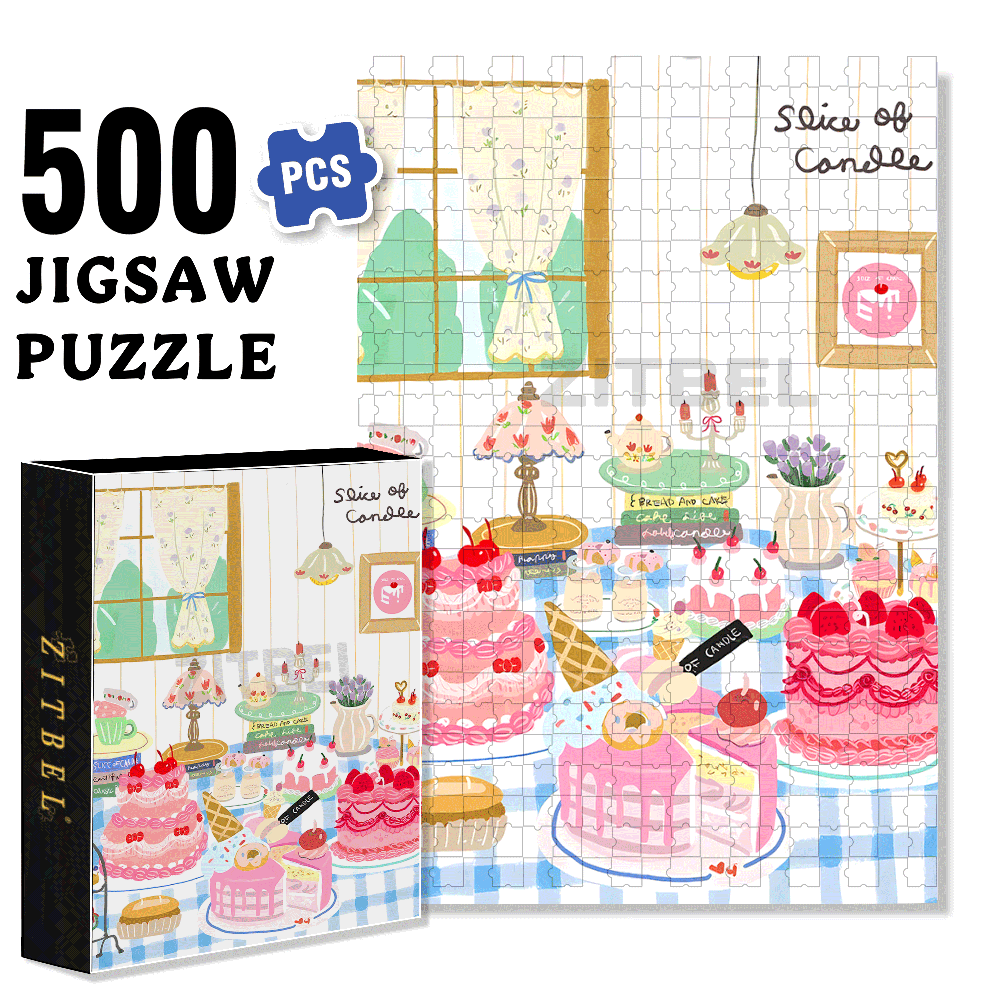 Slice of Candle 500pcs/1000pcs Jigsaw Puzzle, Scratch-Resistant, Interactive Family Game & Brain-Boosting DIY Decor, Perfect for Halloween, Christmas & New Year Gifts, Family Puzzle Game