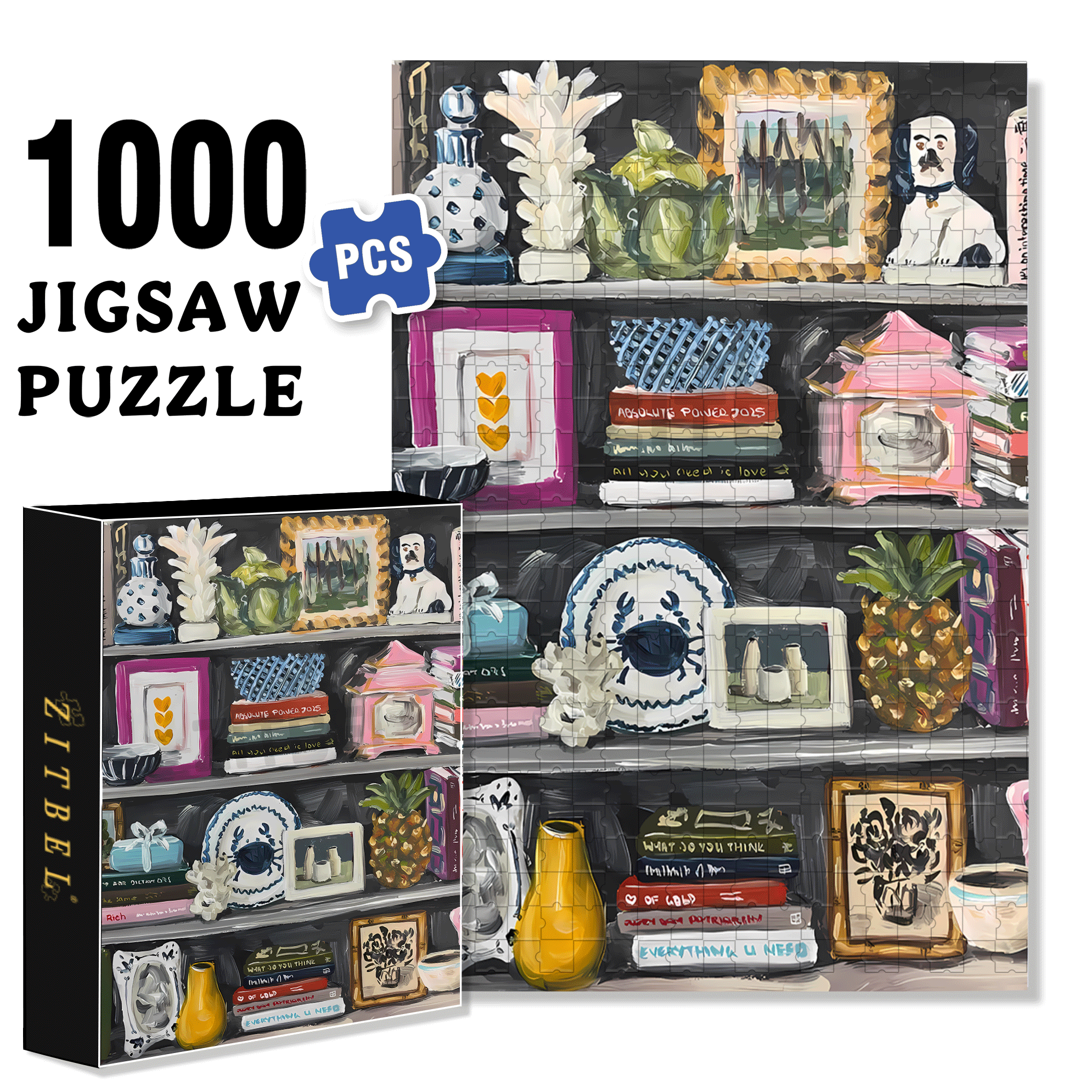Small Items On The Bookshelf 500pcs/1000pcs Jigsaw Puzzle, Scratch-Resistant, Interactive Family Game & Brain-Boosting DIY Decor, Perfect for Halloween, Christmas & New Year Gifts, Family Puzzle Game