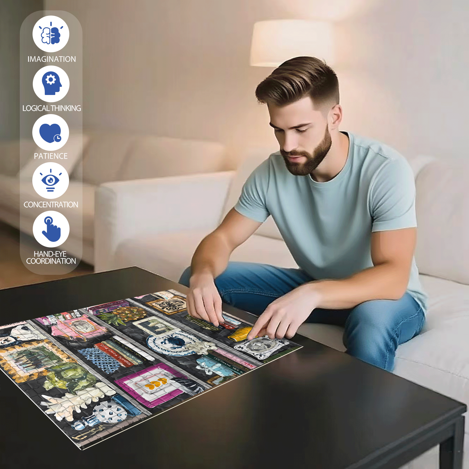 Small Items On The Bookshelf 500pcs/1000pcs Jigsaw Puzzle, Scratch-Resistant, Interactive Family Game & Brain-Boosting DIY Decor, Perfect for Halloween, Christmas & New Year Gifts, Family Puzzle Game