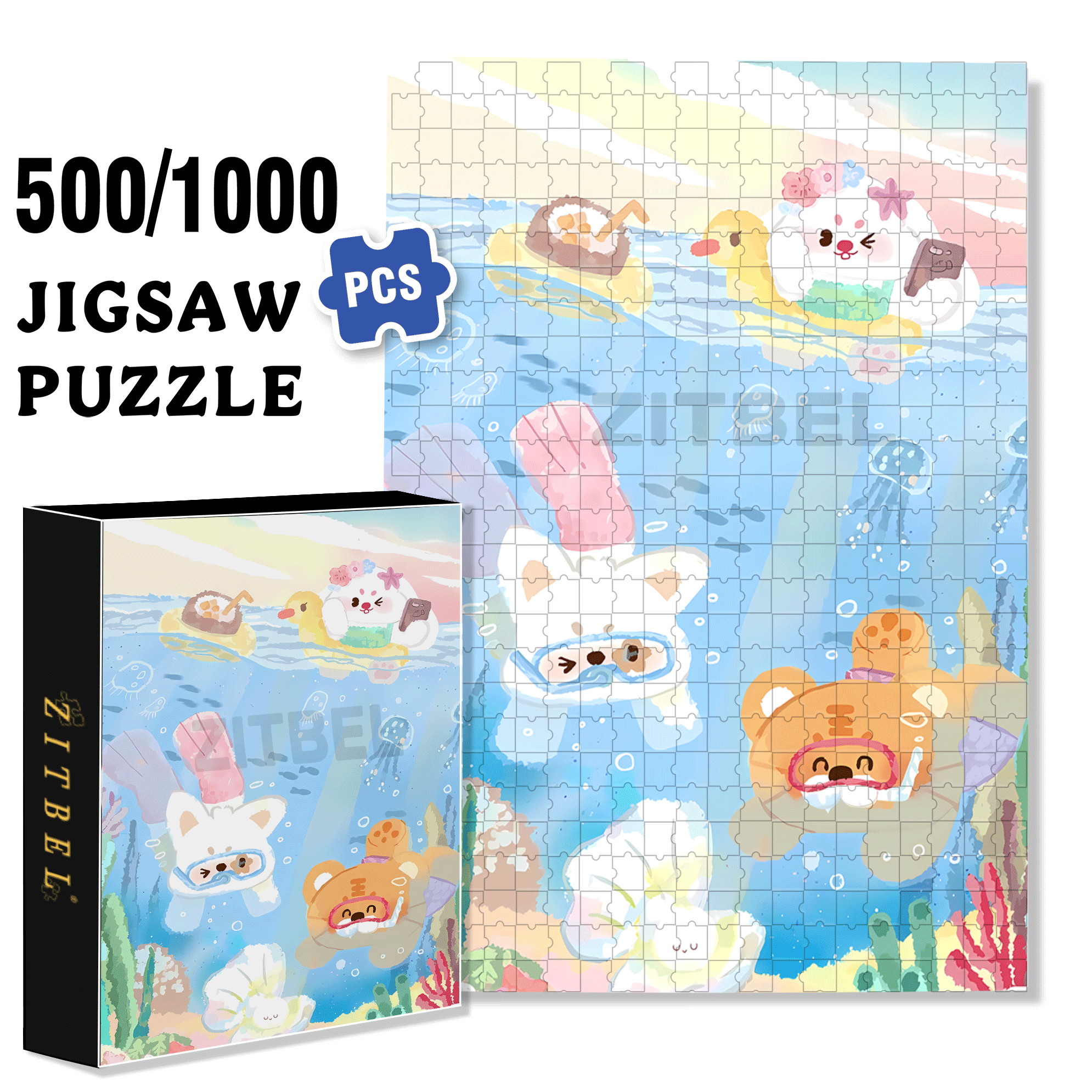 Snorkeling Day 500pcs/1000pcs Jigsaw Puzzle, Scratch-Resistant, Interactive Family Game & Brain-Boosting DIY Decor, Perfect for Halloween, Christmas & New Year Gifts, Family Puzzle Game