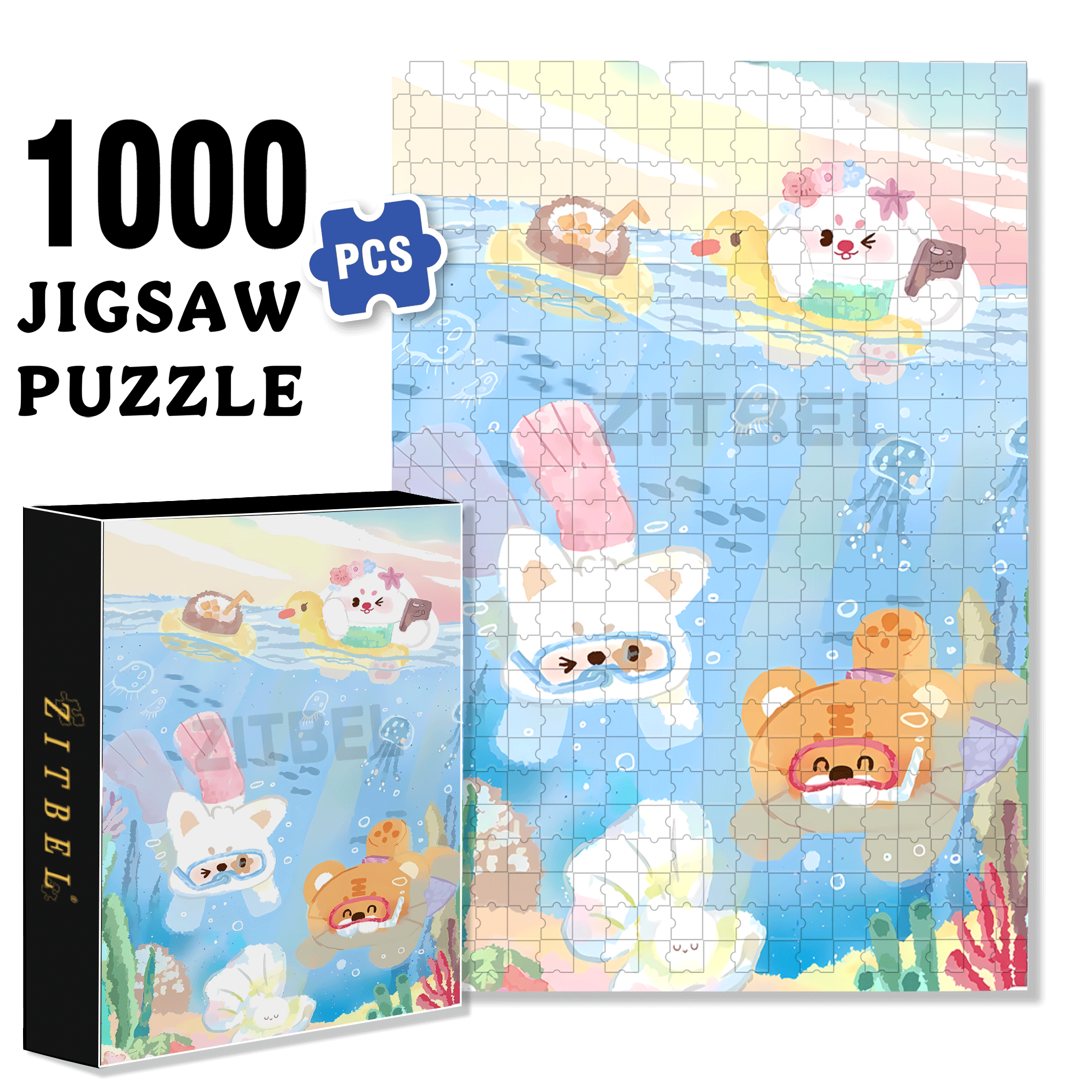 Snorkeling Day 500pcs/1000pcs Jigsaw Puzzle, Scratch-Resistant, Interactive Family Game & Brain-Boosting DIY Decor, Perfect for Halloween, Christmas & New Year Gifts, Family Puzzle Game
