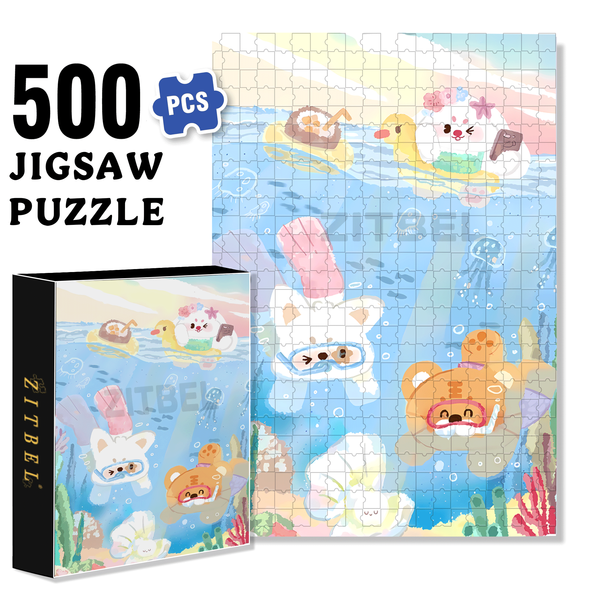 Snorkeling Day 500pcs/1000pcs Jigsaw Puzzle, Scratch-Resistant, Interactive Family Game & Brain-Boosting DIY Decor, Perfect for Halloween, Christmas & New Year Gifts, Family Puzzle Game