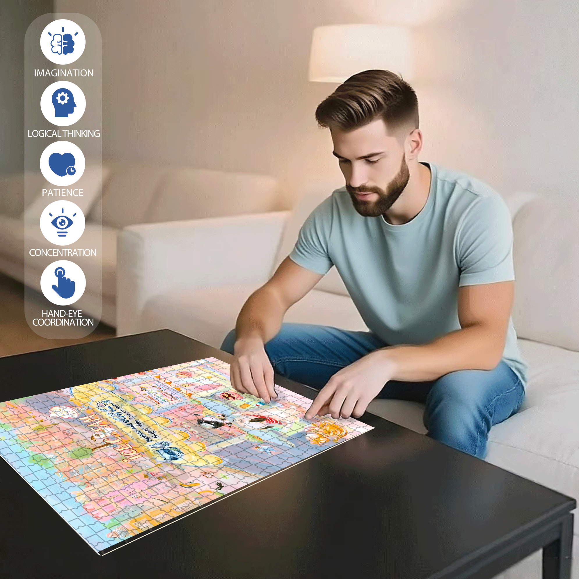 Super Yum 500pcs/1000pcs Jigsaw Puzzle, Scratch-Resistant, Interactive Family Game & Brain-Boosting DIY Decor, Perfect for Halloween, Christmas & New Year Gifts, Family Puzzle Game