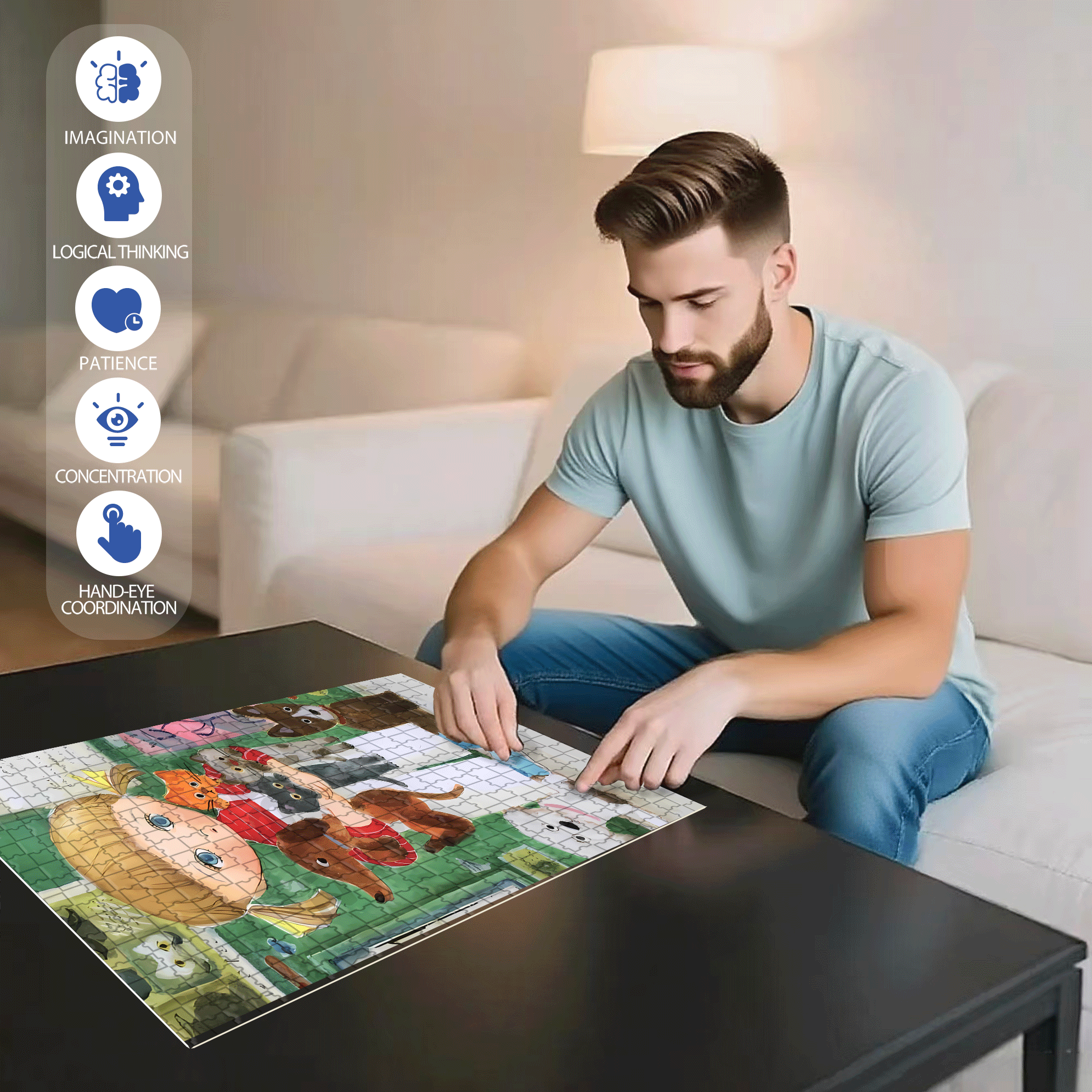 Together 500pcs/1000pcs Jigsaw Puzzle, Scratch-Resistant, Interactive Family Game & Brain-Boosting DIY Decor, Perfect for Halloween, Christmas & New Year Gifts, Family Puzzle Game