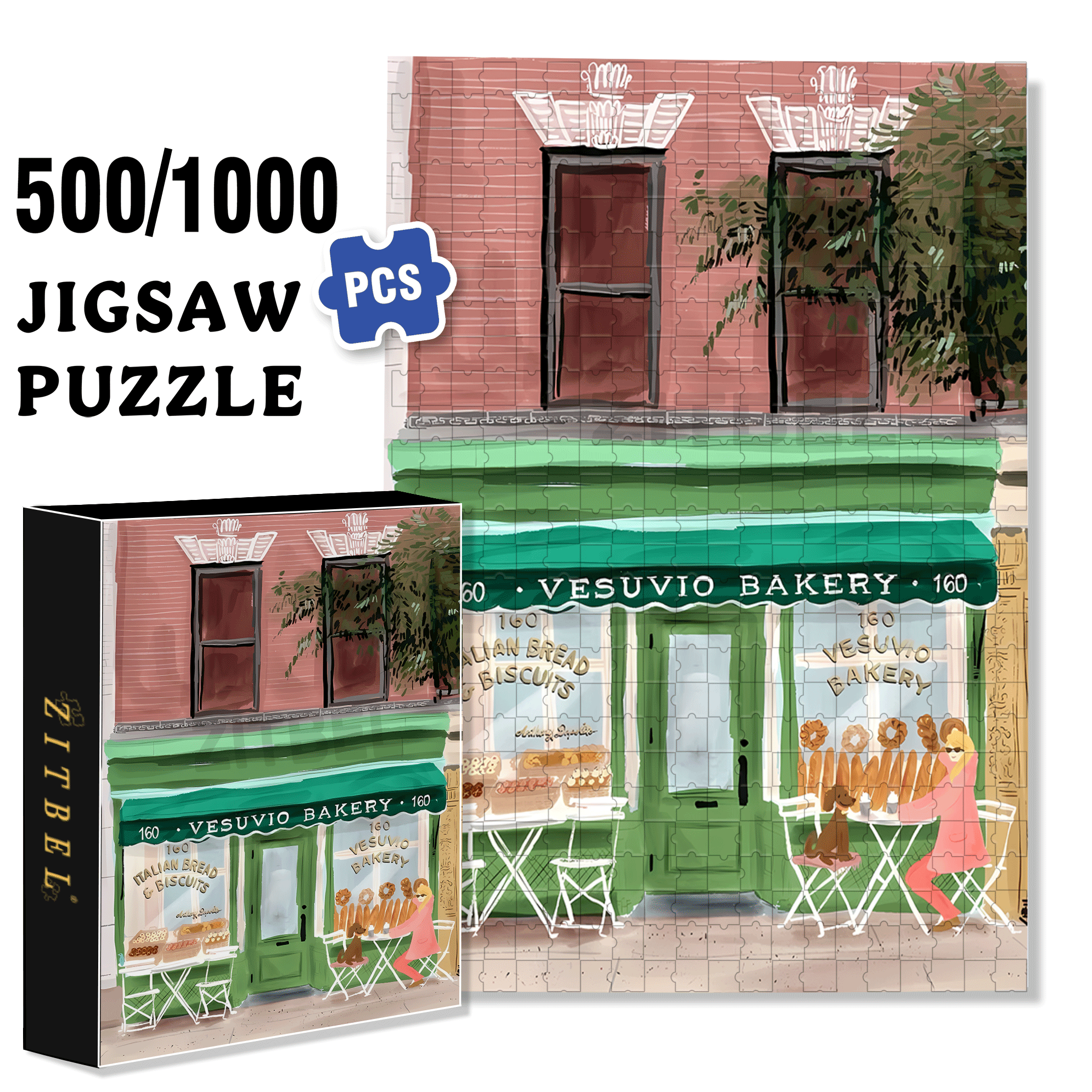 Vesuvio Bakery 500pcs/1000pcs Jigsaw Puzzle, Scratch-Resistant, Interactive Family Game & Brain-Boosting DIY Decor, Perfect for Halloween, Christmas & New Year Gifts, Family Puzzle Game