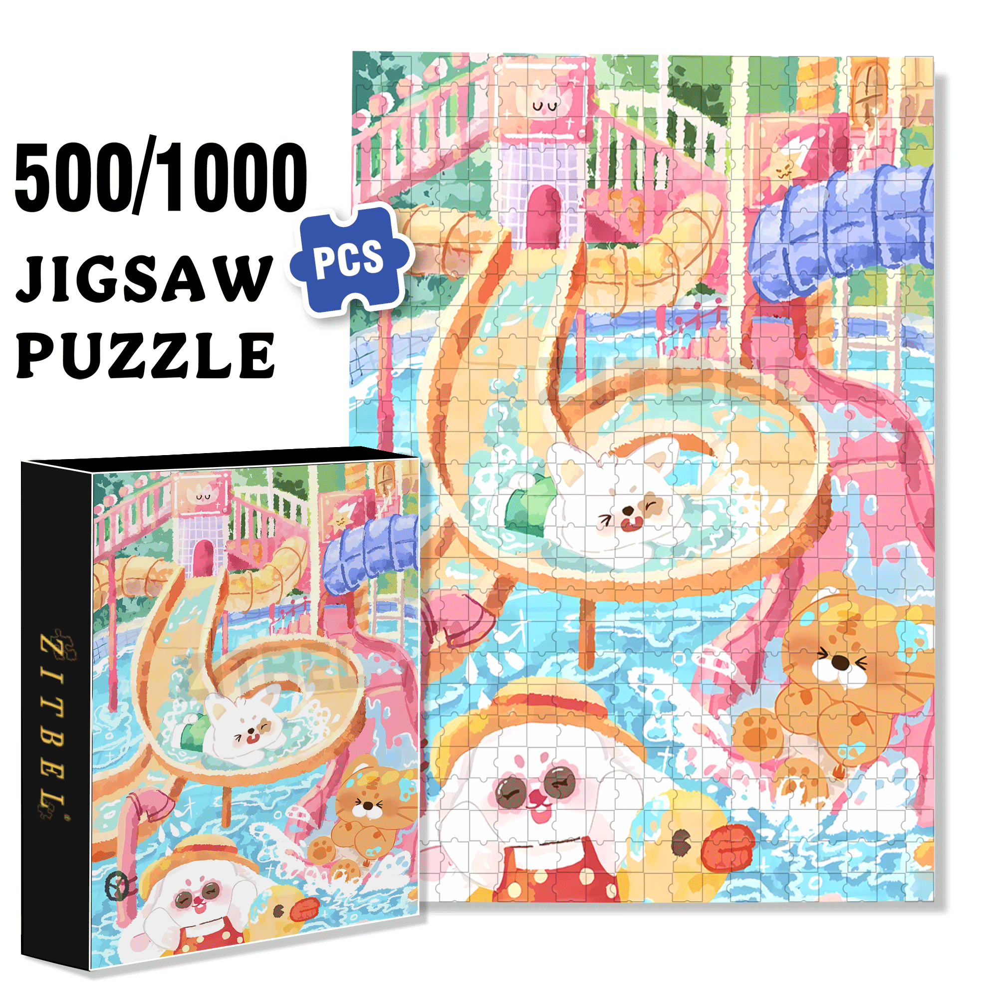 Water Park 500pcs/1000pcs Jigsaw Puzzle, Scratch-Resistant, Interactive Family Game & Brain-Boosting DIY Decor, Perfect for Halloween, Christmas & New Year Gifts, Family Puzzle Game
