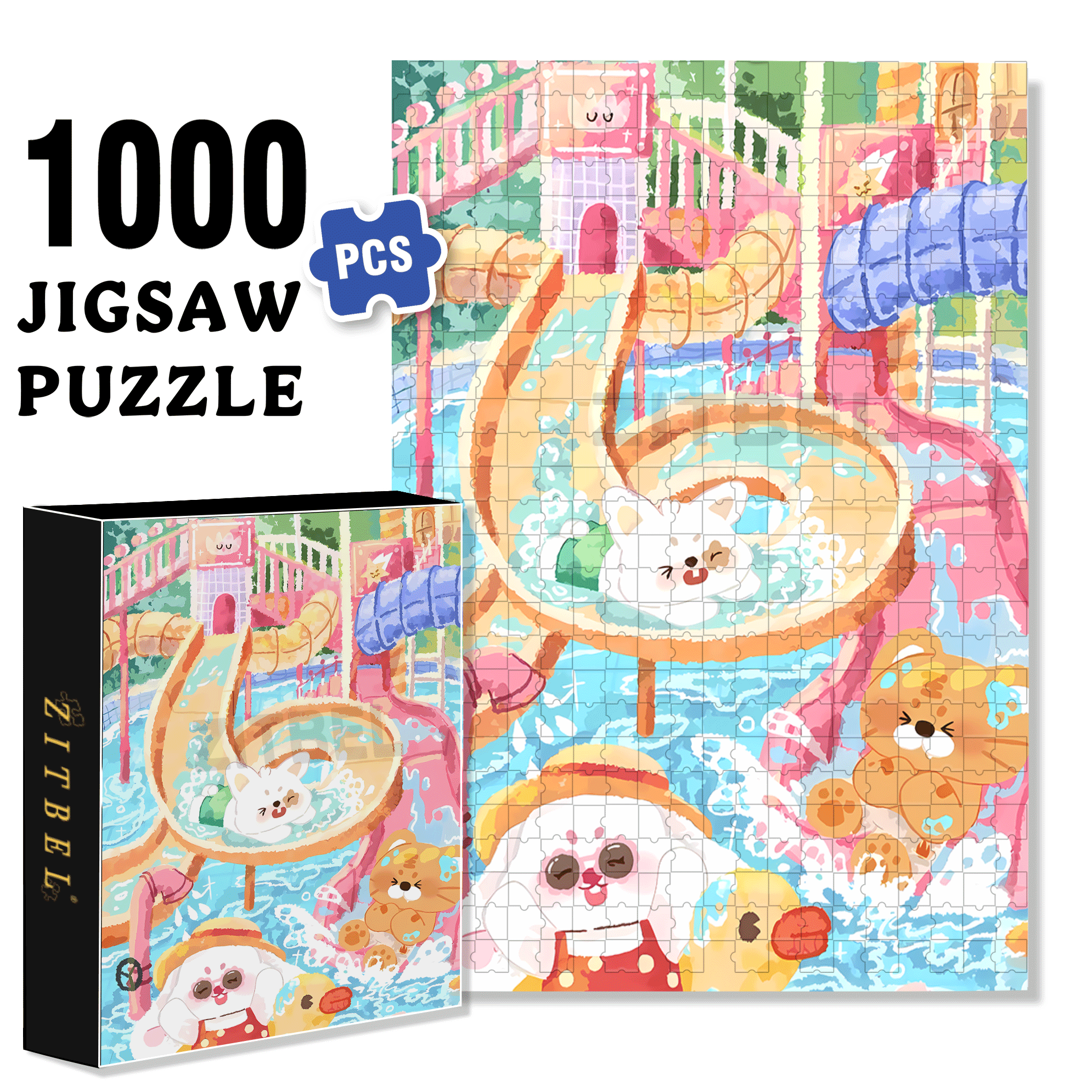 Water Park 500pcs/1000pcs Jigsaw Puzzle, Scratch-Resistant, Interactive Family Game & Brain-Boosting DIY Decor, Perfect for Halloween, Christmas & New Year Gifts, Family Puzzle Game