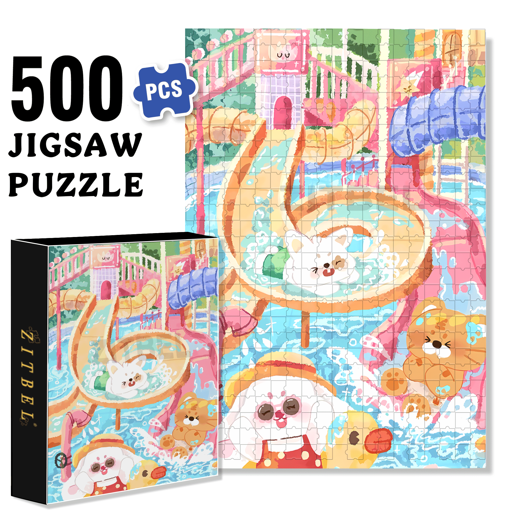 Water Park 500pcs/1000pcs Jigsaw Puzzle, Scratch-Resistant, Interactive Family Game & Brain-Boosting DIY Decor, Perfect for Halloween, Christmas & New Year Gifts, Family Puzzle Game