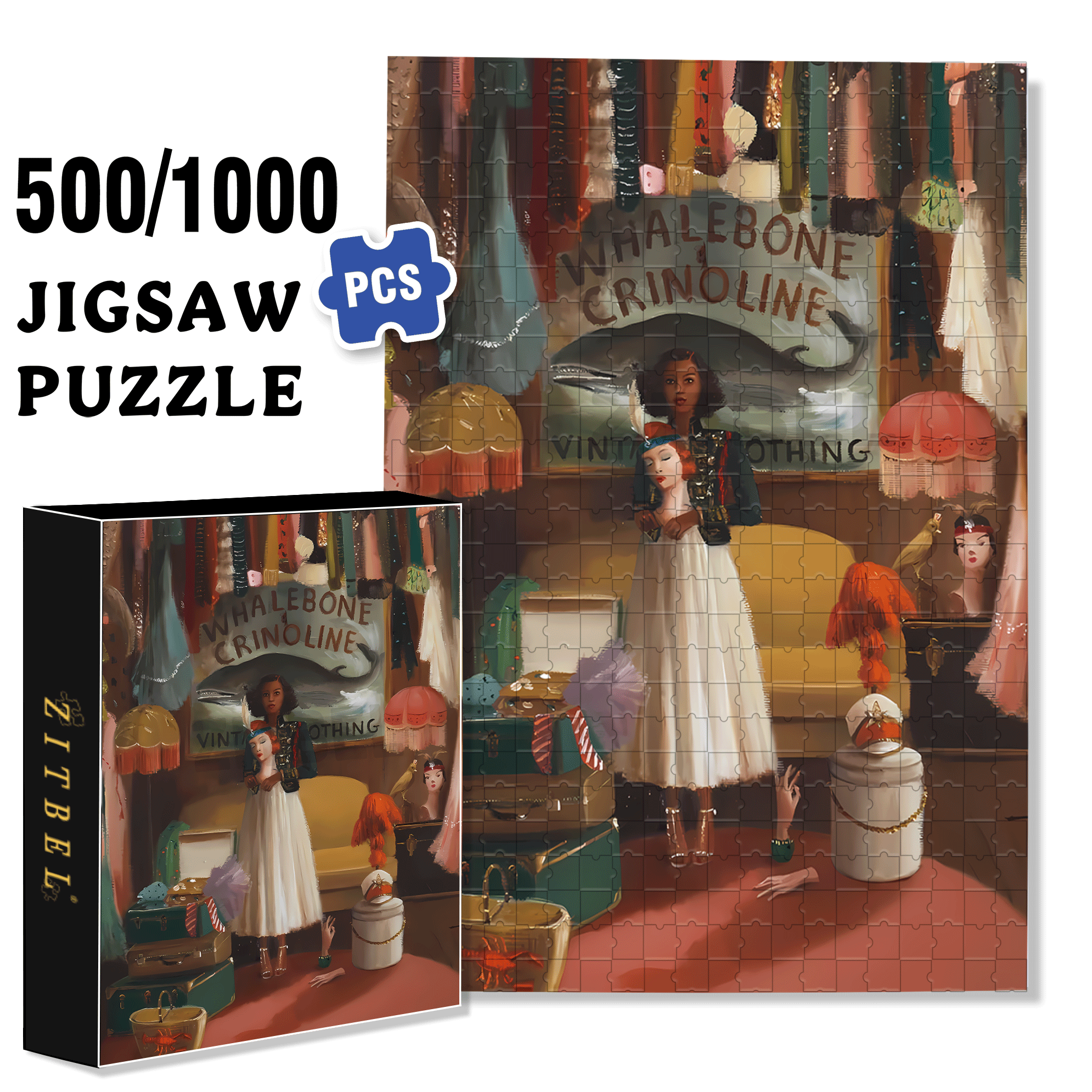 Whalebone and Crinoline 500pcs/1000pcs Jigsaw Puzzle, Scratch-Resistant, Interactive Family Game & Brain-Boosting DIY Decor, Perfect for Halloween, Christmas & New Year Gifts, Family Puzzle Game