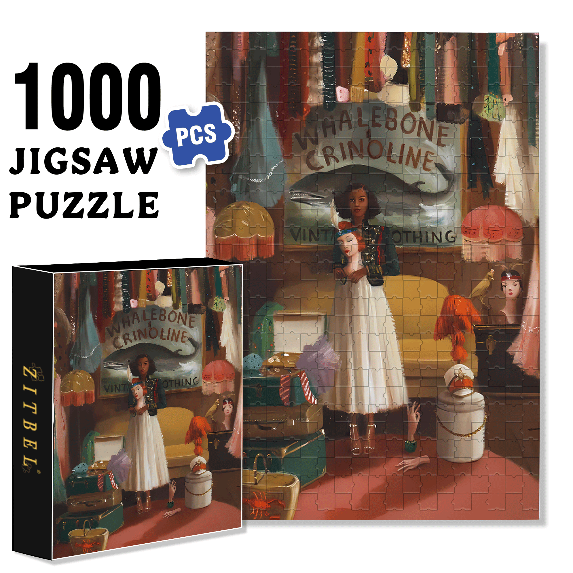 Whalebone and Crinoline 500pcs/1000pcs Jigsaw Puzzle, Scratch-Resistant, Interactive Family Game & Brain-Boosting DIY Decor, Perfect for Halloween, Christmas & New Year Gifts, Family Puzzle Game