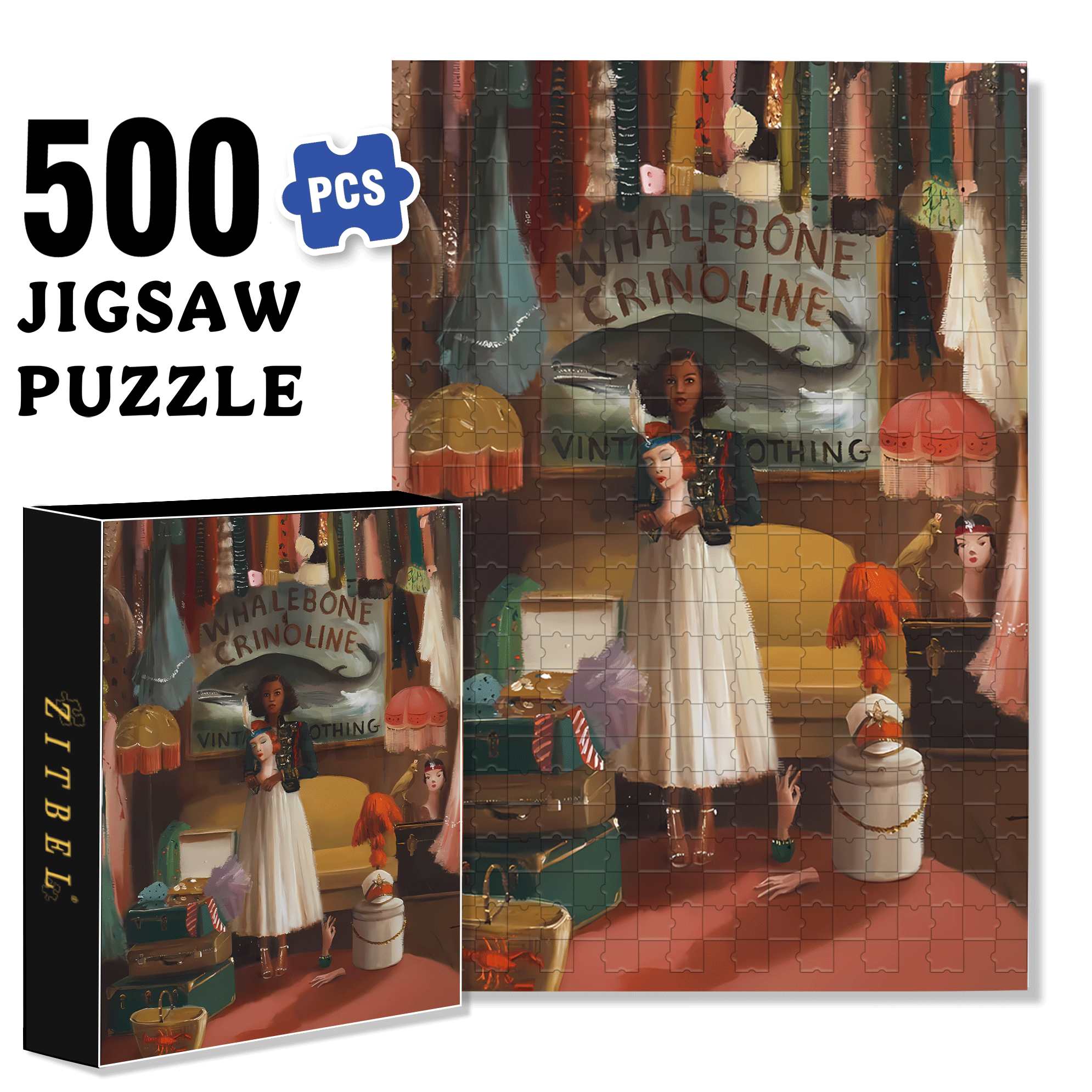 Whalebone and Crinoline 500pcs/1000pcs Jigsaw Puzzle, Scratch-Resistant, Interactive Family Game & Brain-Boosting DIY Decor, Perfect for Halloween, Christmas & New Year Gifts, Family Puzzle Game