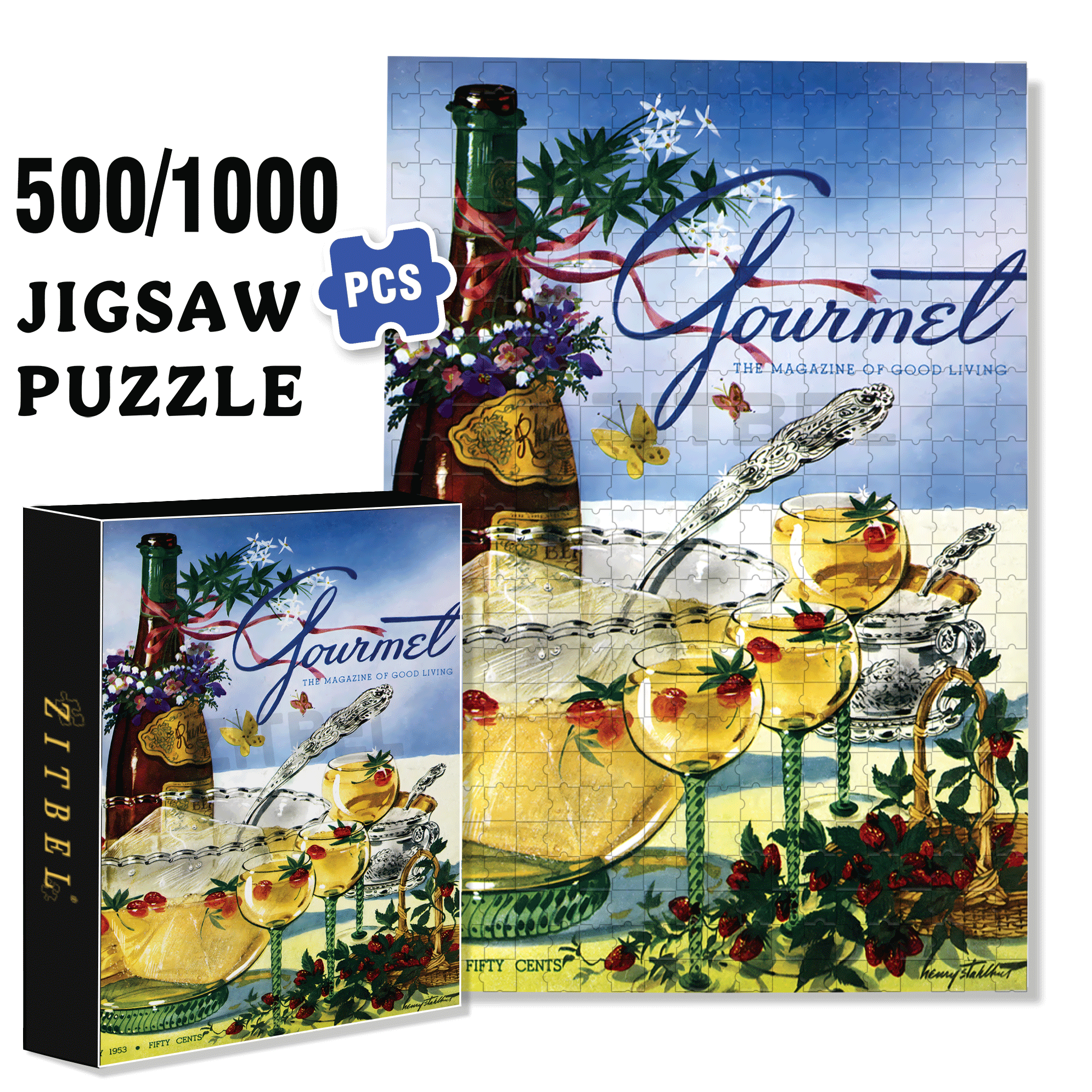 Wine Punch 500pcs/1000pcs Jigsaw Puzzle, Scratch-Resistant, Interactive Family Game & Brain-Boosting DIY Decor, Perfect for Halloween, Christmas & New Year Gifts, Family Puzzle Game