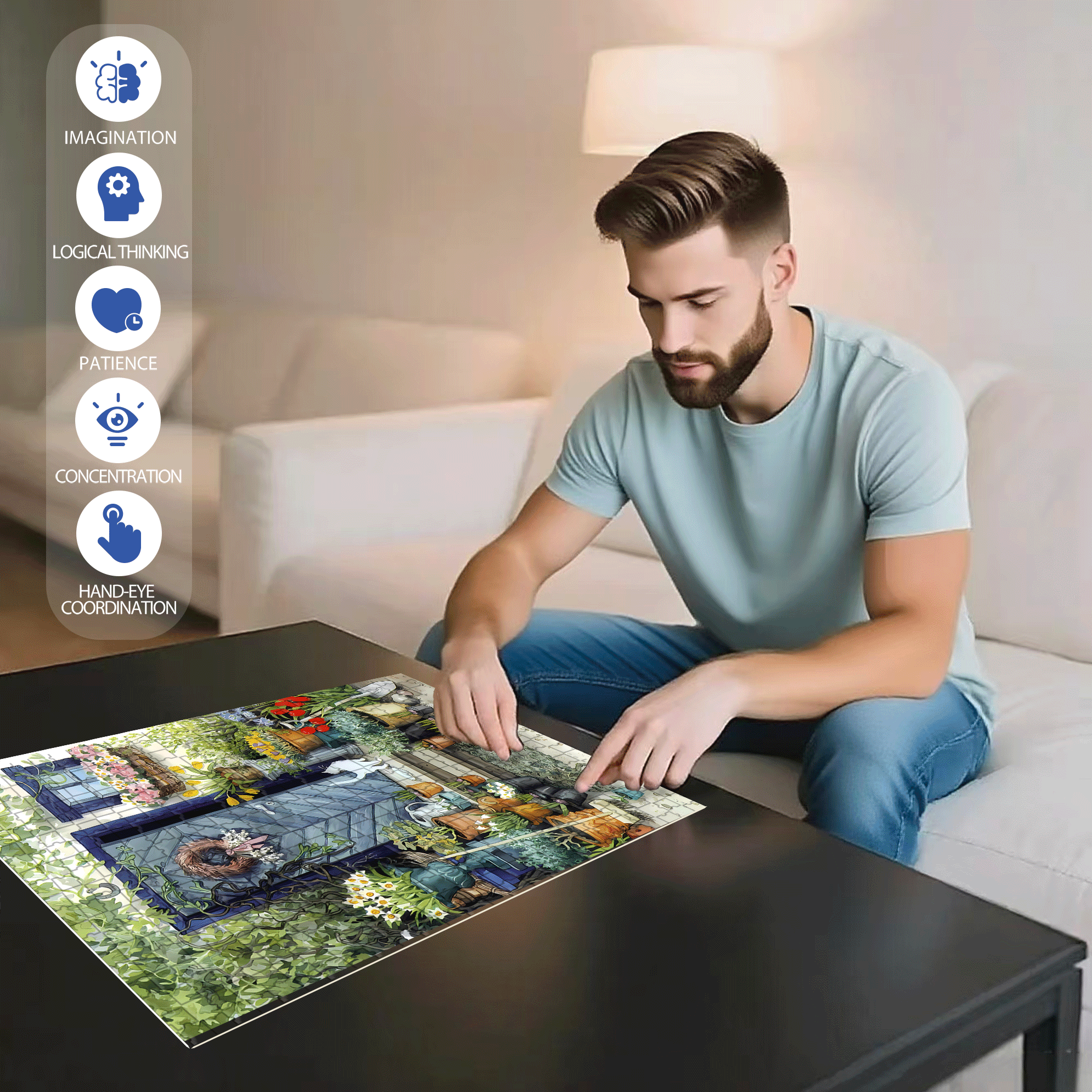 A Half-open Door 500pcs/1000pcs Jigsaw Puzzle, Scratch-Resistant, Interactive Family Game & Brain-Boosting DIY Decor, Perfect for Halloween, Christmas & New Year Gifts, Family Puzzle Game