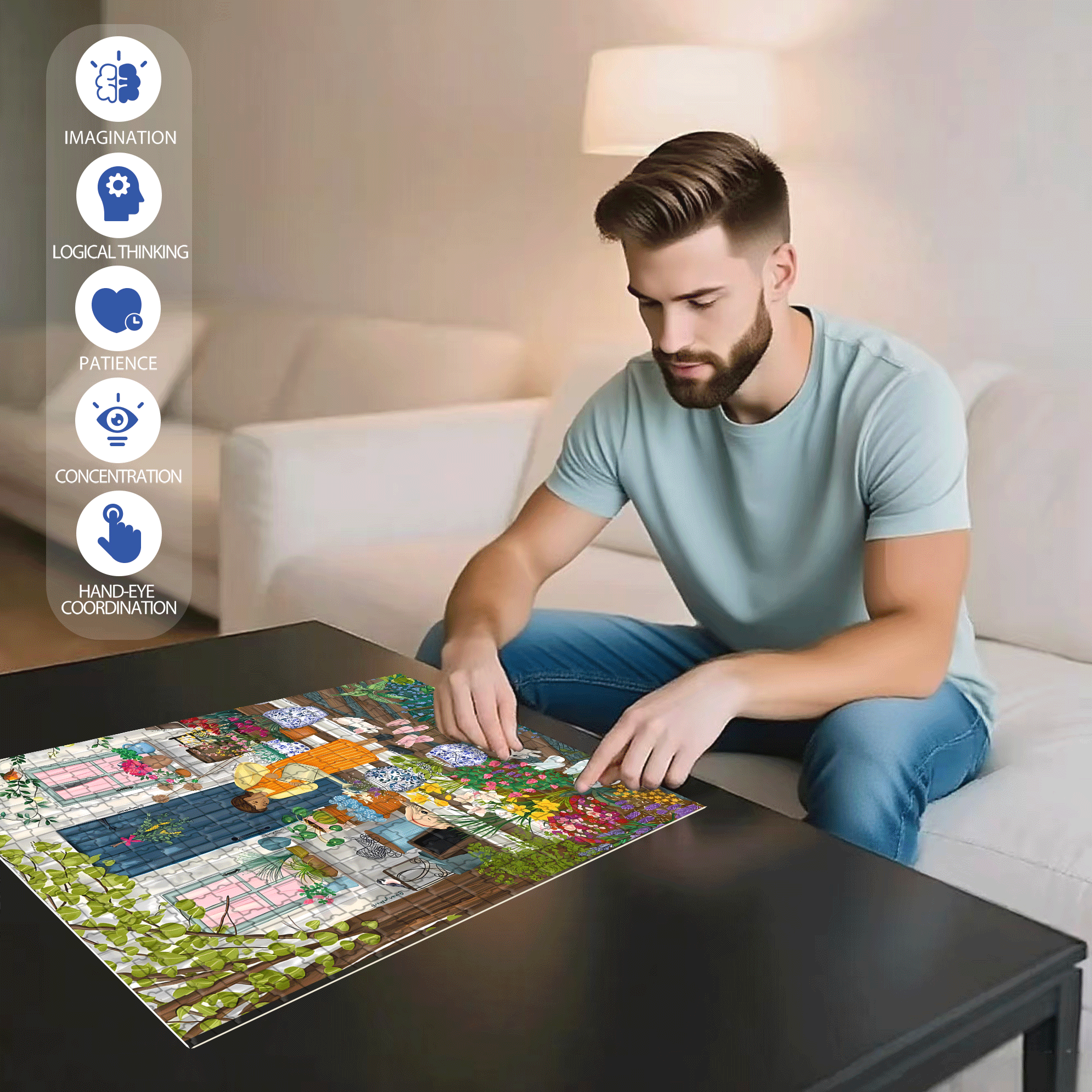 Careful Cultivation 500pcs/1000pcs Jigsaw Puzzle, Scratch-Resistant, Interactive Family Game & Brain-Boosting DIY Decor, Perfect for Halloween, Christmas & New Year Gifts, Family Puzzle Game
