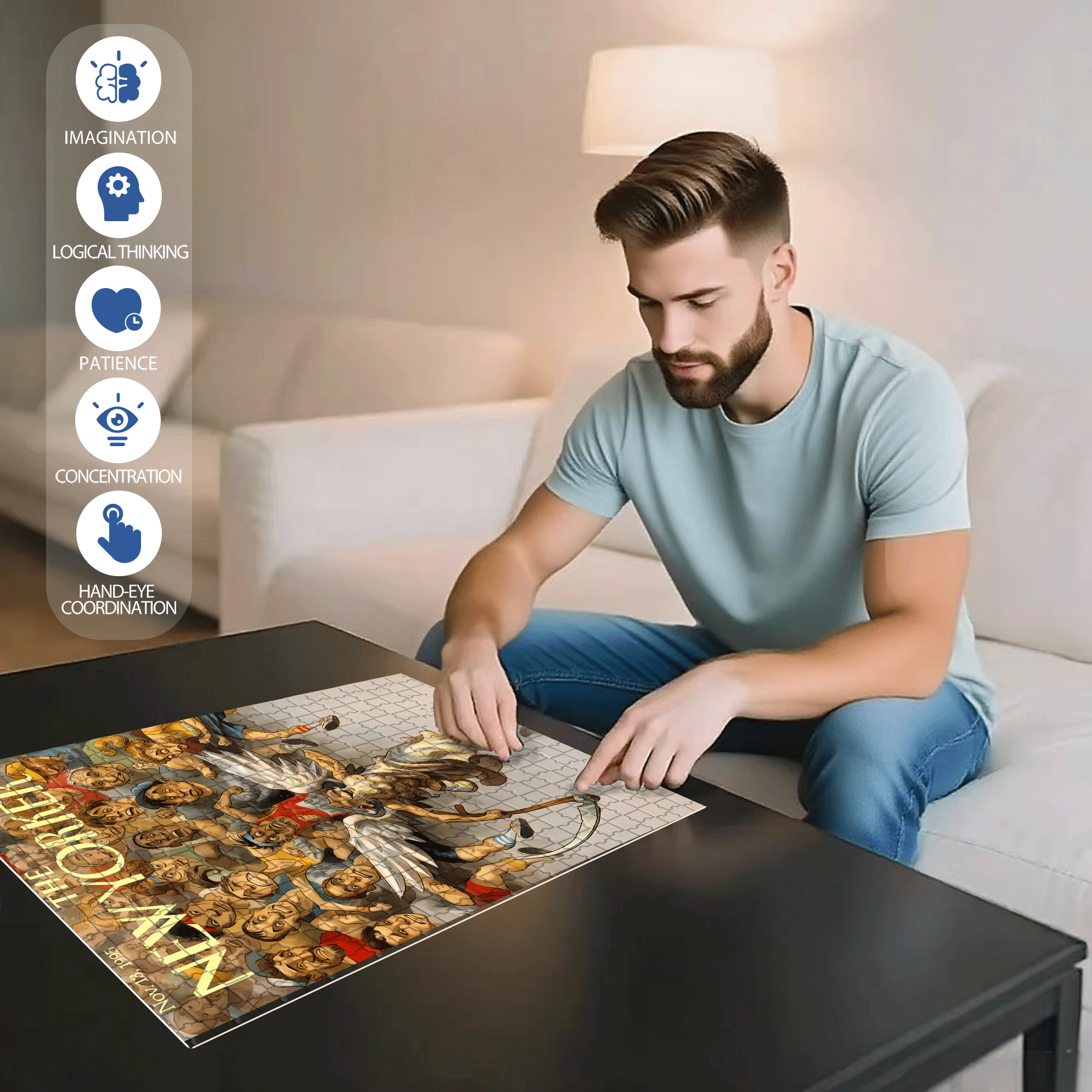 Chase Him 500pcs/1000pcs Jigsaw Puzzle, Scratch-Resistant, Interactive Family Game & Brain-Boosting DIY Decor, Perfect for Halloween, Christmas & New Year Gifts, Family Puzzle Game