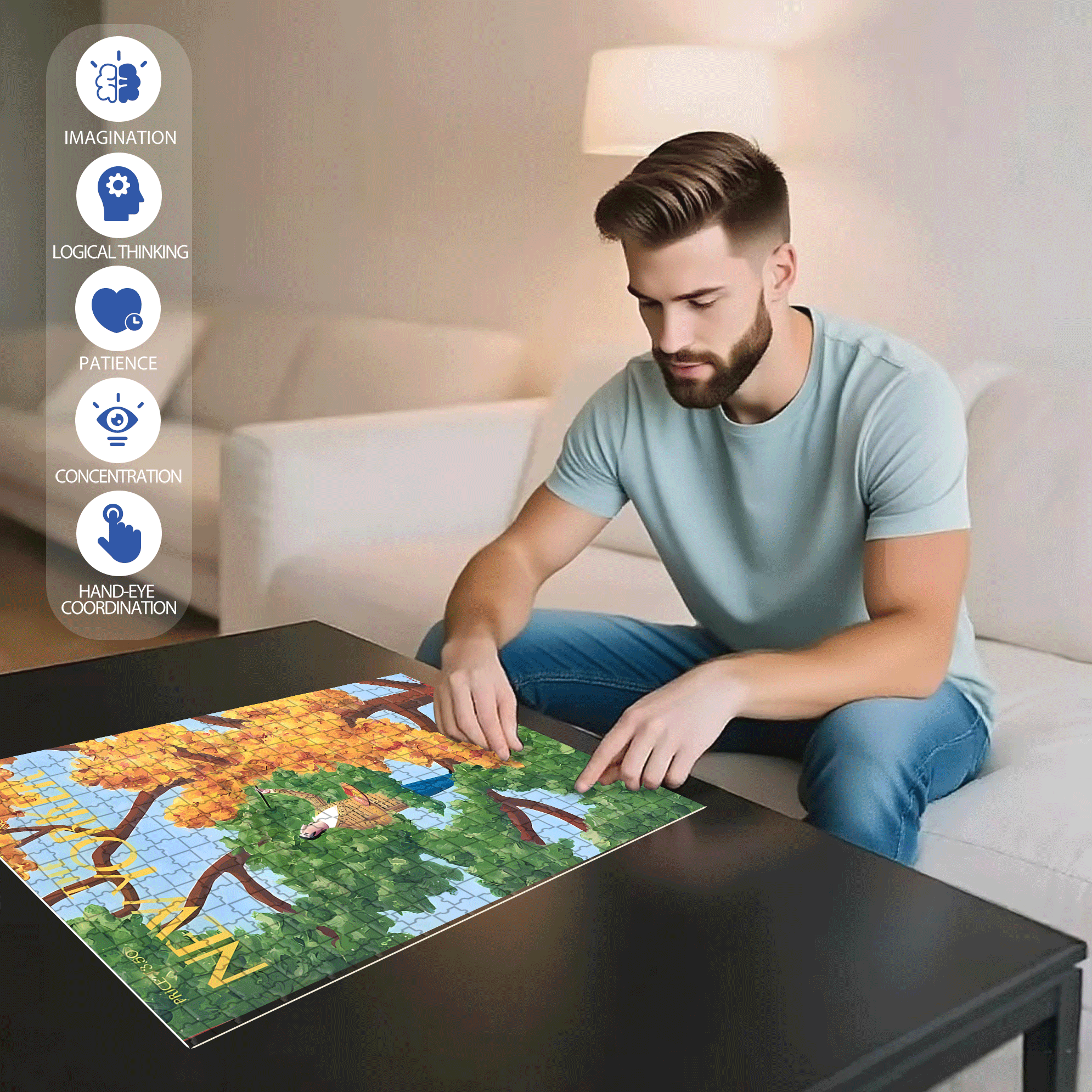 Dyeing 500pcs/1000pcs Jigsaw Puzzle, Scratch-Resistant, Interactive Family Game & Brain-Boosting DIY Decor, Perfect for Halloween, Christmas & New Year Gifts, Family Puzzle Game