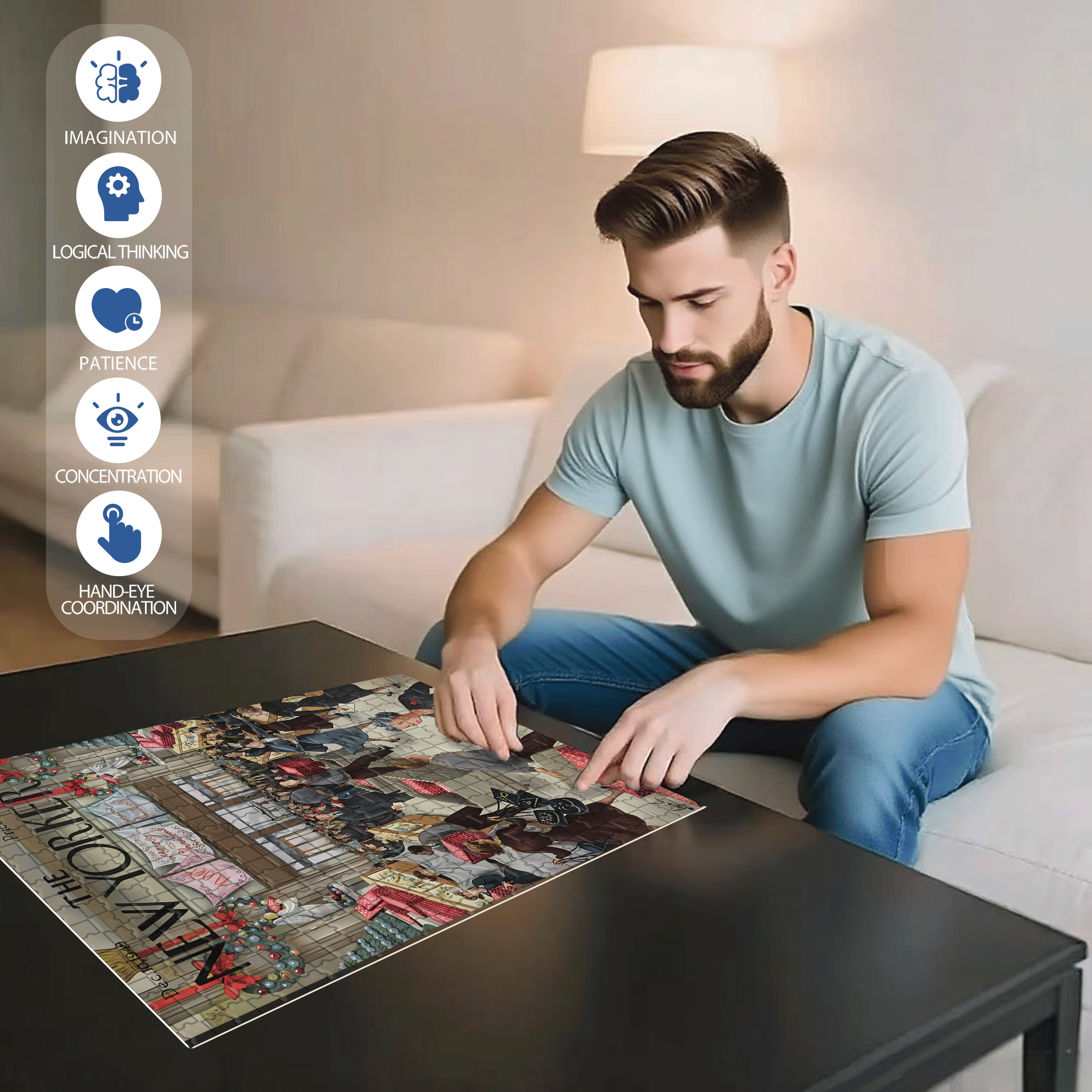 Frenzy 500pcs/1000pcs Jigsaw Puzzle, Scratch-Resistant, Interactive Family Game & Brain-Boosting DIY Decor, Perfect for Halloween, Christmas & New Year Gifts, Family Puzzle Game