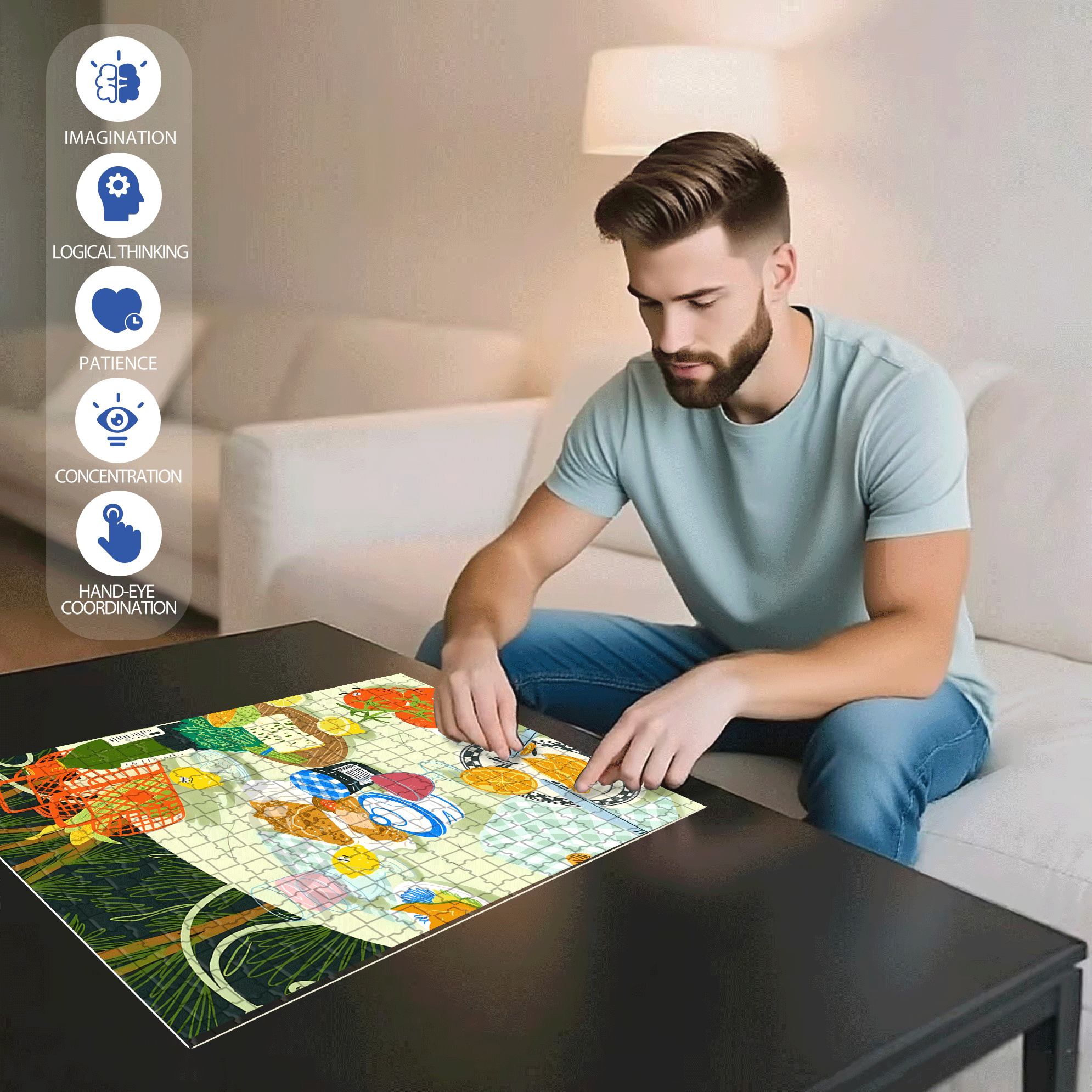 Healthy Breakfast 500pcs/1000pcs Jigsaw Puzzle, Scratch-Resistant, Interactive Family Game & Brain-Boosting DIY Decor, Perfect for Halloween, Christmas & New Year Gifts, Family Puzzle Game