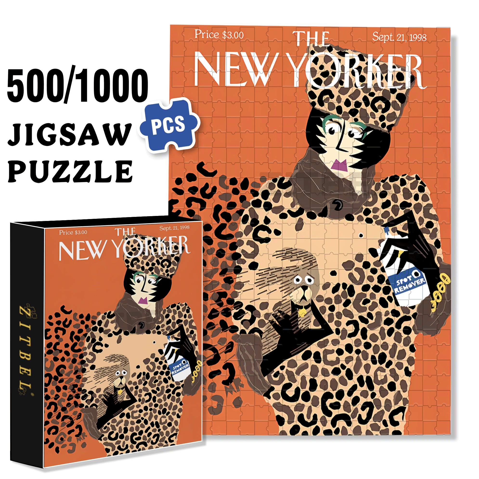 Leopard Print 500pcs/1000pcs Jigsaw Puzzle, Scratch-Resistant, Interactive Family Game & Brain-Boosting DIY Decor, Perfect for Halloween, Christmas & New Year Gifts, Family Puzzle Game