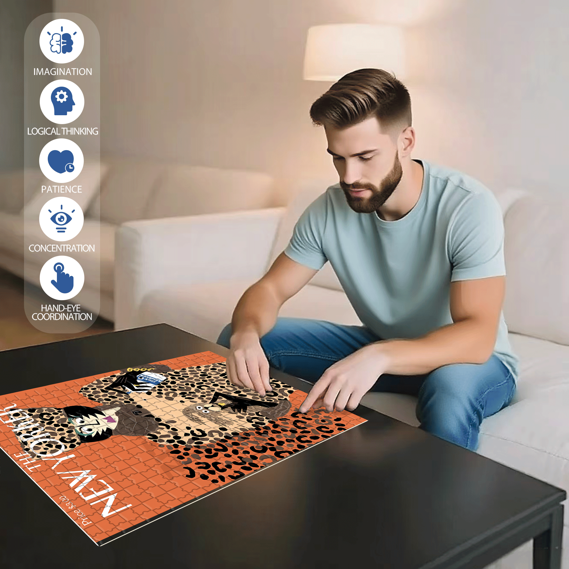 Leopard Print 500pcs/1000pcs Jigsaw Puzzle, Scratch-Resistant, Interactive Family Game & Brain-Boosting DIY Decor, Perfect for Halloween, Christmas & New Year Gifts, Family Puzzle Game
