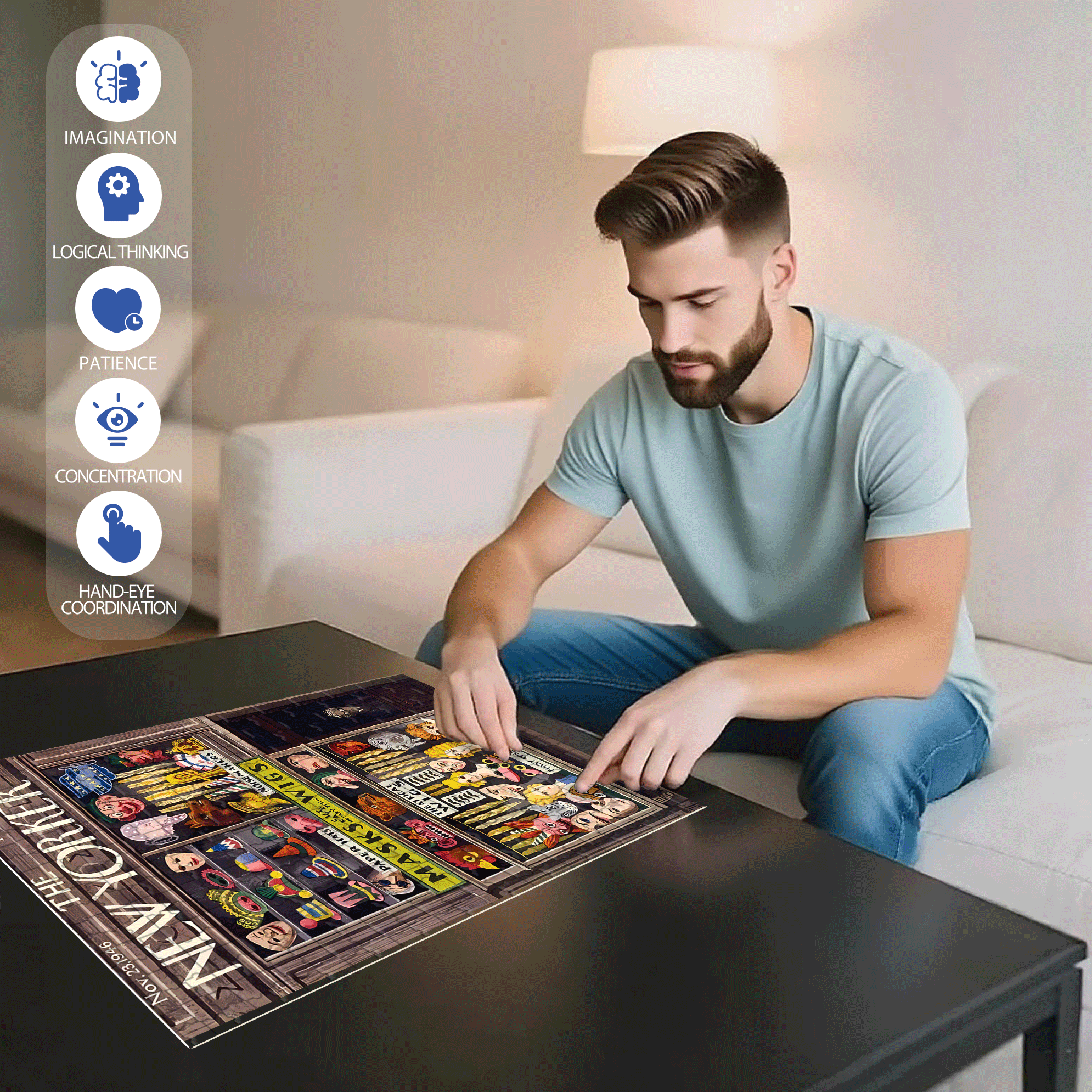 Masks Wigs 500pcs/1000pcs Jigsaw Puzzle, Scratch-Resistant, Interactive Family Game & Brain-Boosting DIY Decor, Perfect for Halloween, Christmas & New Year Gifts, Family Puzzle Game