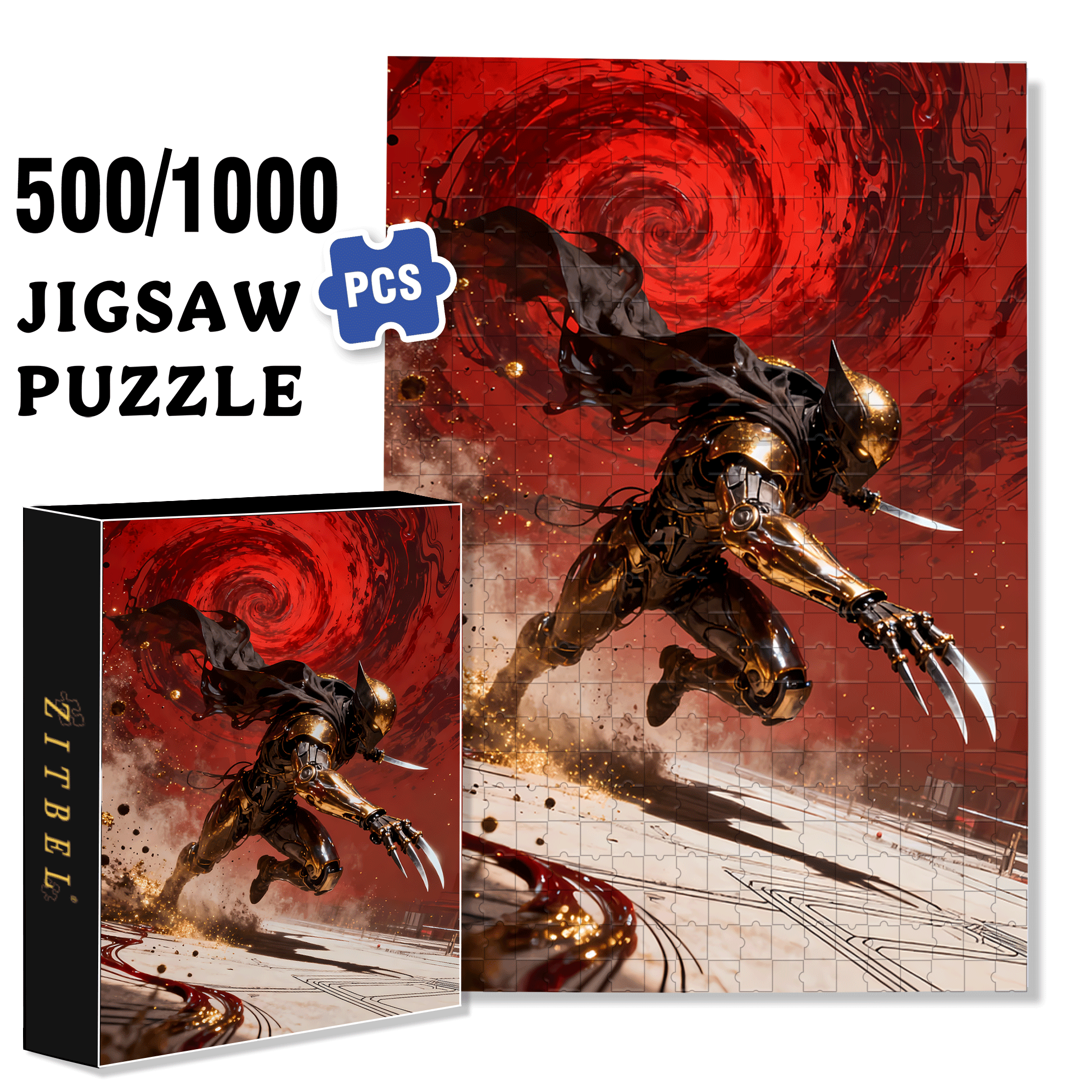 Metal Mech 500pcs/1000pcs Jigsaw Puzzle, Scratch-Resistant, Interactive Family Game & Brain-Boosting DIY Decor, Perfect for Halloween, Christmas & New Year Gifts, Family Puzzle Game