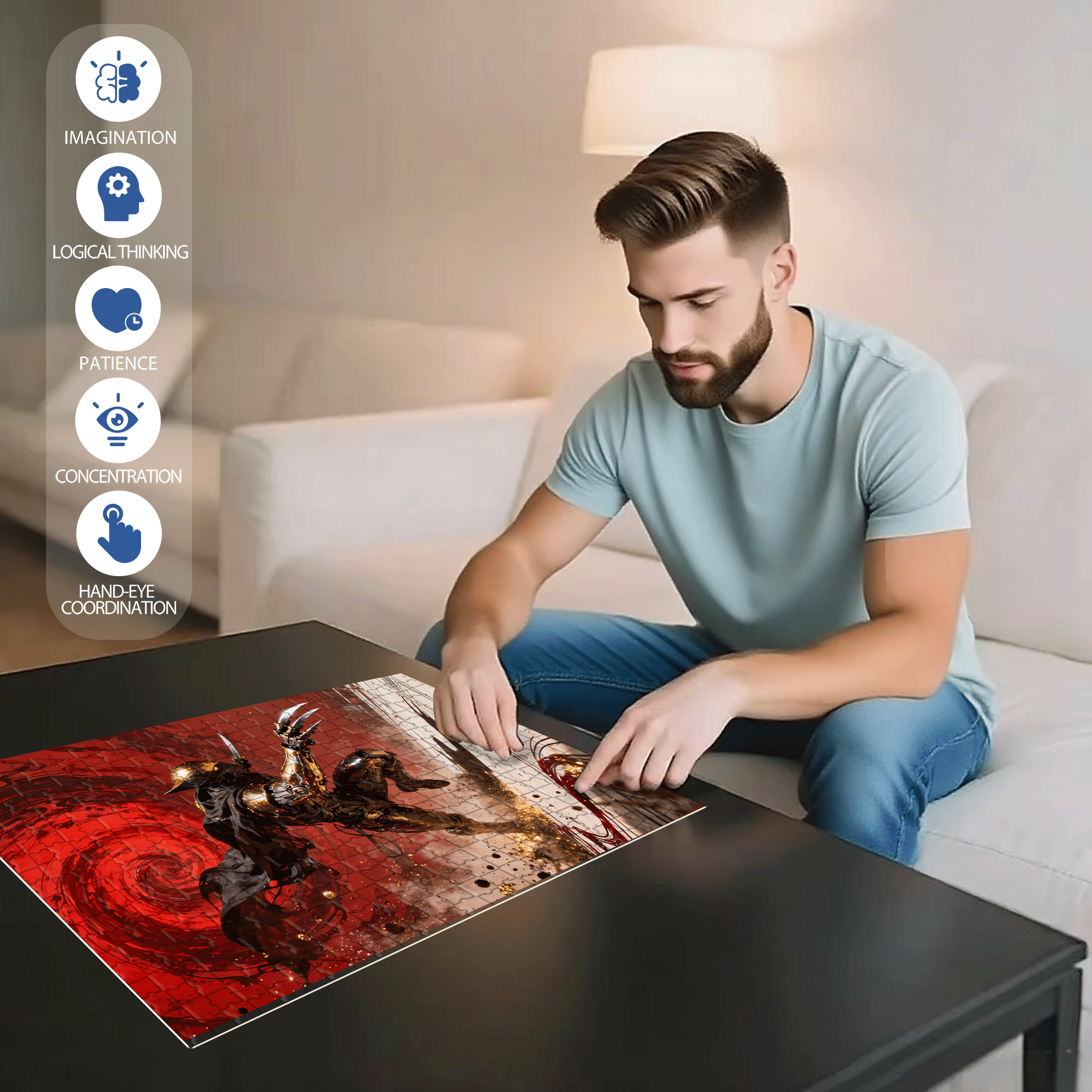 Metal Mech 500pcs/1000pcs Jigsaw Puzzle, Scratch-Resistant, Interactive Family Game & Brain-Boosting DIY Decor, Perfect for Halloween, Christmas & New Year Gifts, Family Puzzle Game