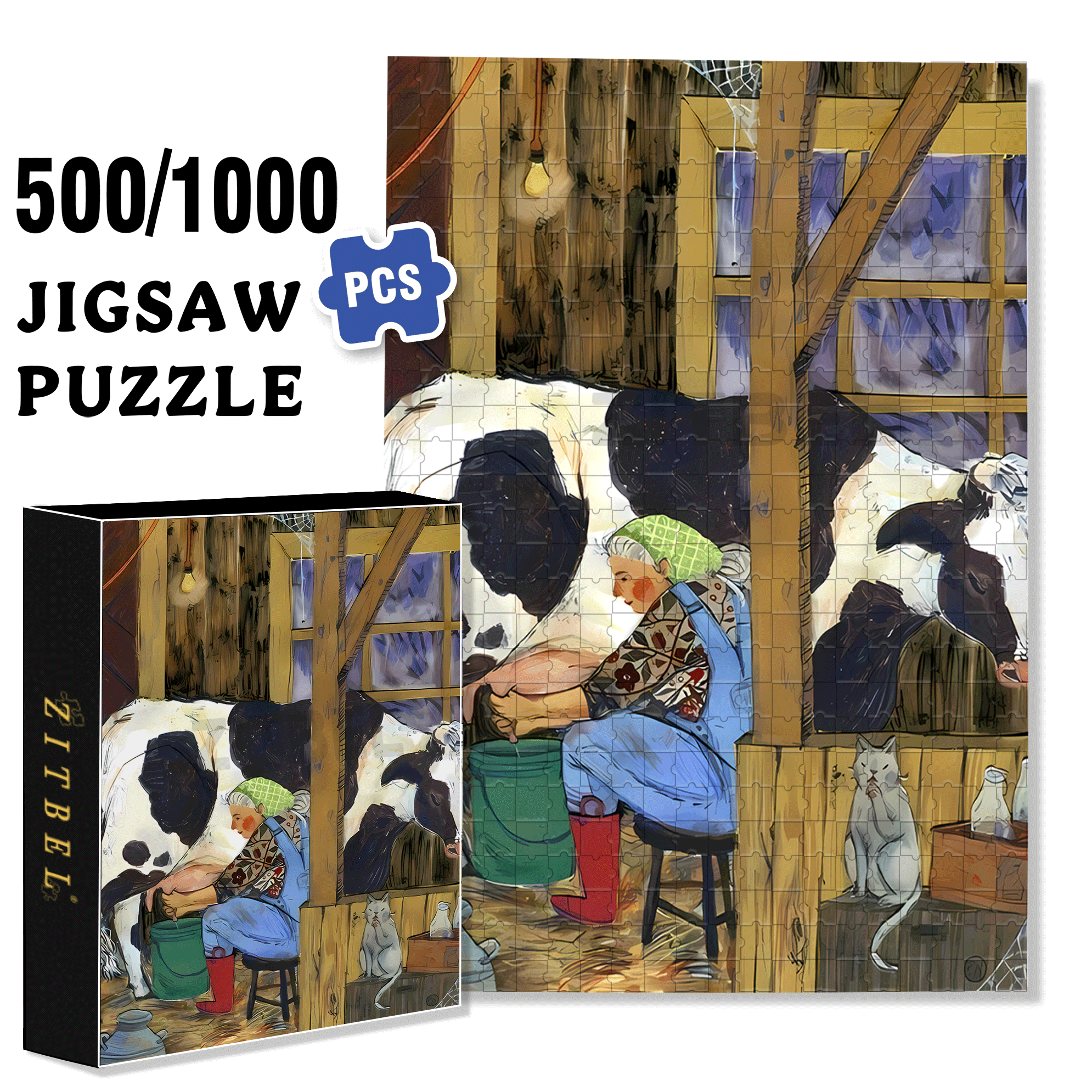Milkmaids 500pcs/1000pcs Jigsaw Puzzle, Scratch-Resistant, Interactive Family Game & Brain-Boosting DIY Decor, Perfect for Halloween, Christmas & New Year Gifts, Family Puzzle Game