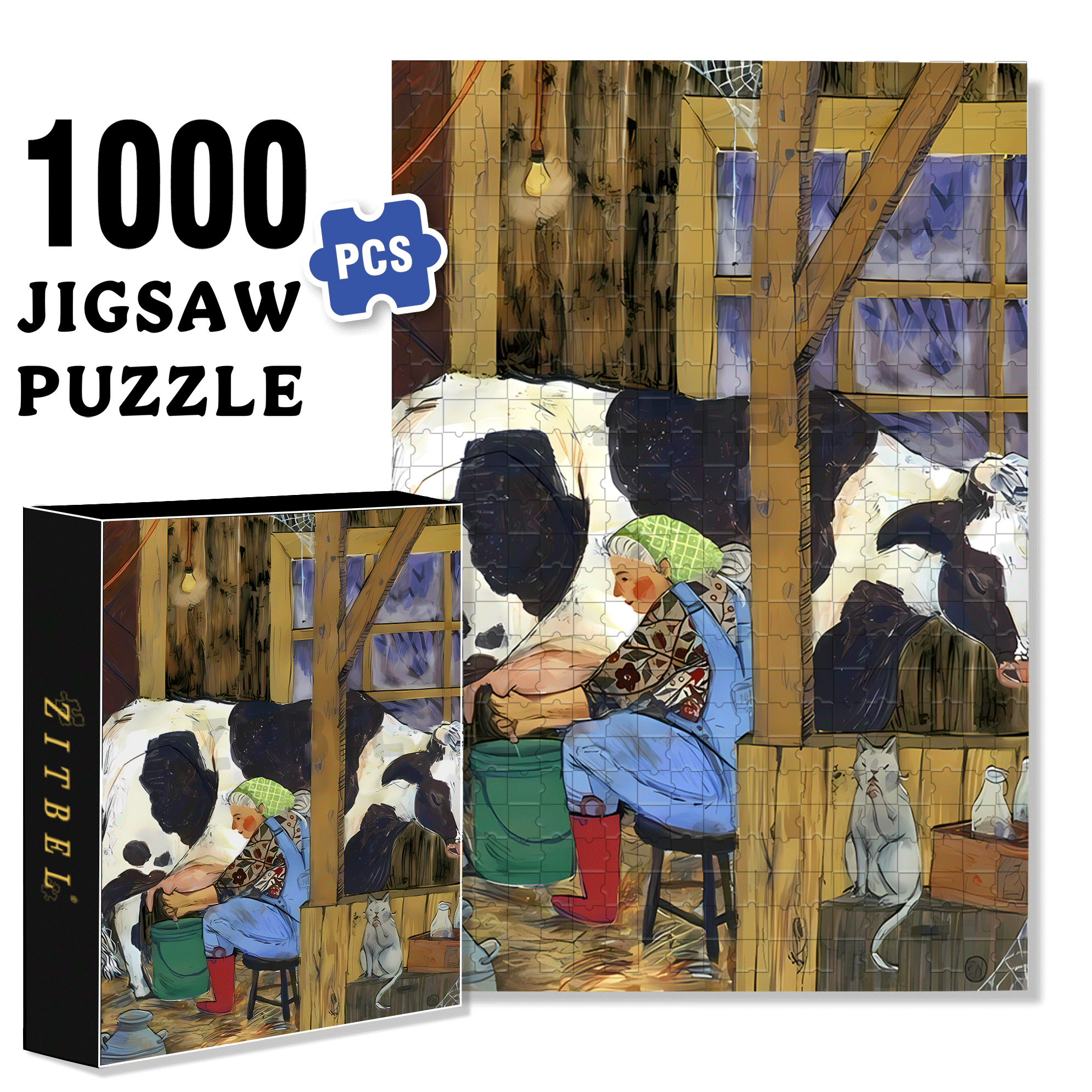 Milkmaids 500pcs/1000pcs Jigsaw Puzzle, Scratch-Resistant, Interactive Family Game & Brain-Boosting DIY Decor, Perfect for Halloween, Christmas & New Year Gifts, Family Puzzle Game