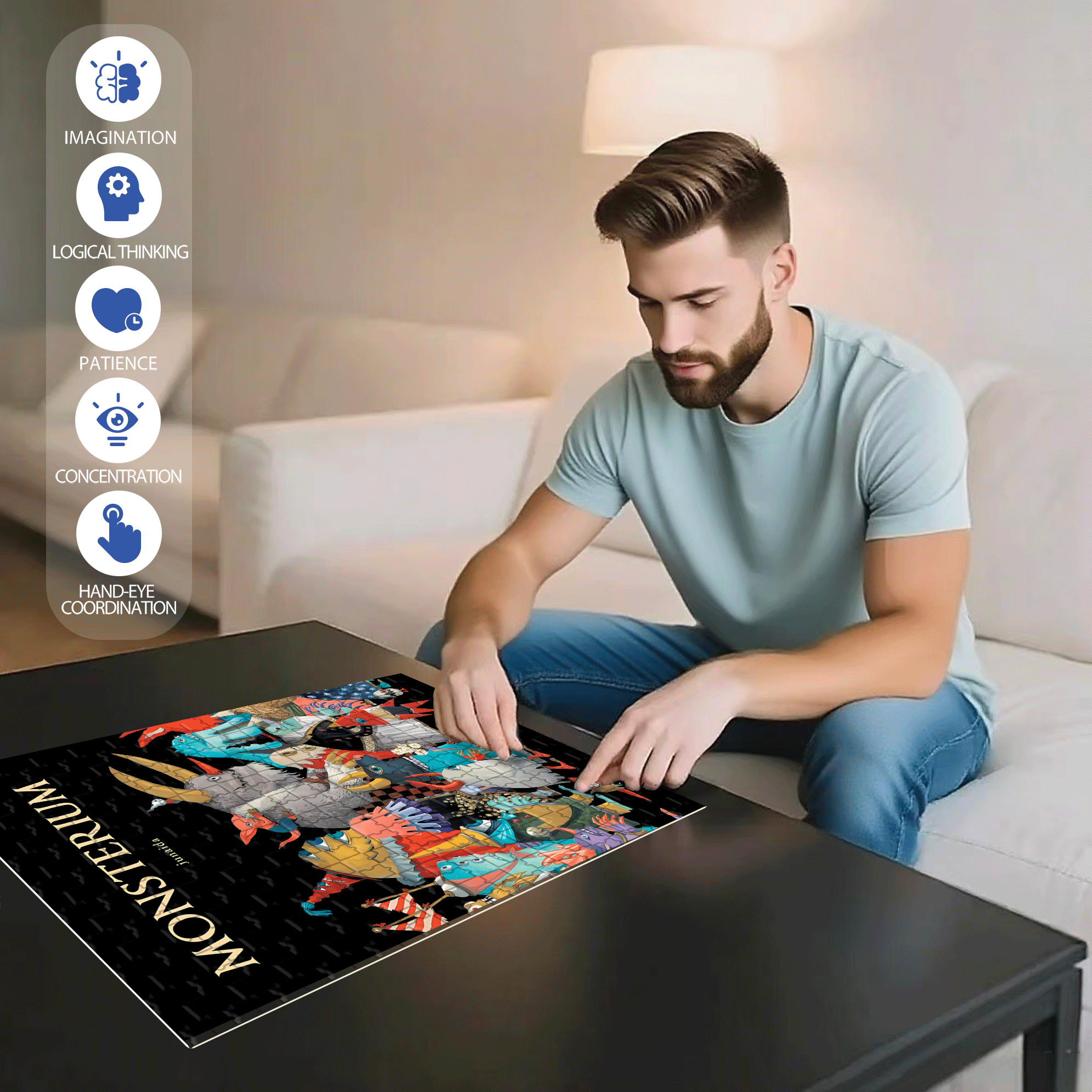 Monsterium 500pcs/1000pcs Jigsaw Puzzle, Scratch-Resistant, Interactive Family Game & Brain-Boosting DIY Decor, Perfect for Halloween, Christmas & New Year Gifts, Family Puzzle Game