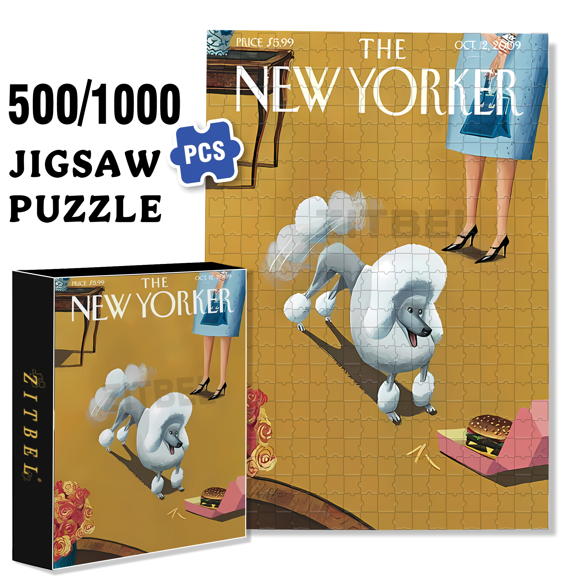 Poodle Lucky 500pcs/1000pcs Jigsaw Puzzle, Scratch-Resistant, Interactive Family Game & Brain-Boosting DIY Decor, Perfect for Halloween, Christmas & New Year Gifts, Family Puzzle Game