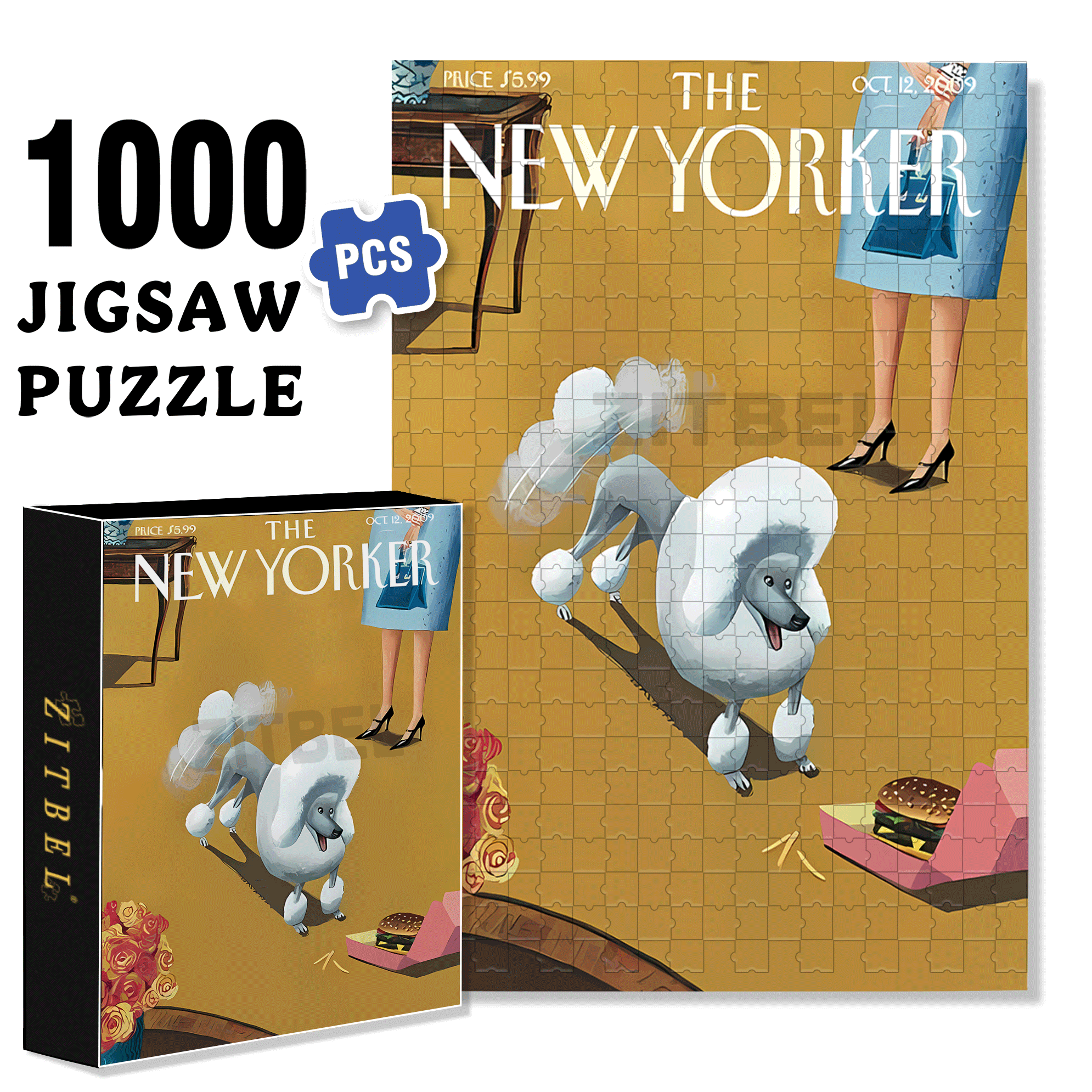 Poodle Lucky 500pcs/1000pcs Jigsaw Puzzle, Scratch-Resistant, Interactive Family Game & Brain-Boosting DIY Decor, Perfect for Halloween, Christmas & New Year Gifts, Family Puzzle Game