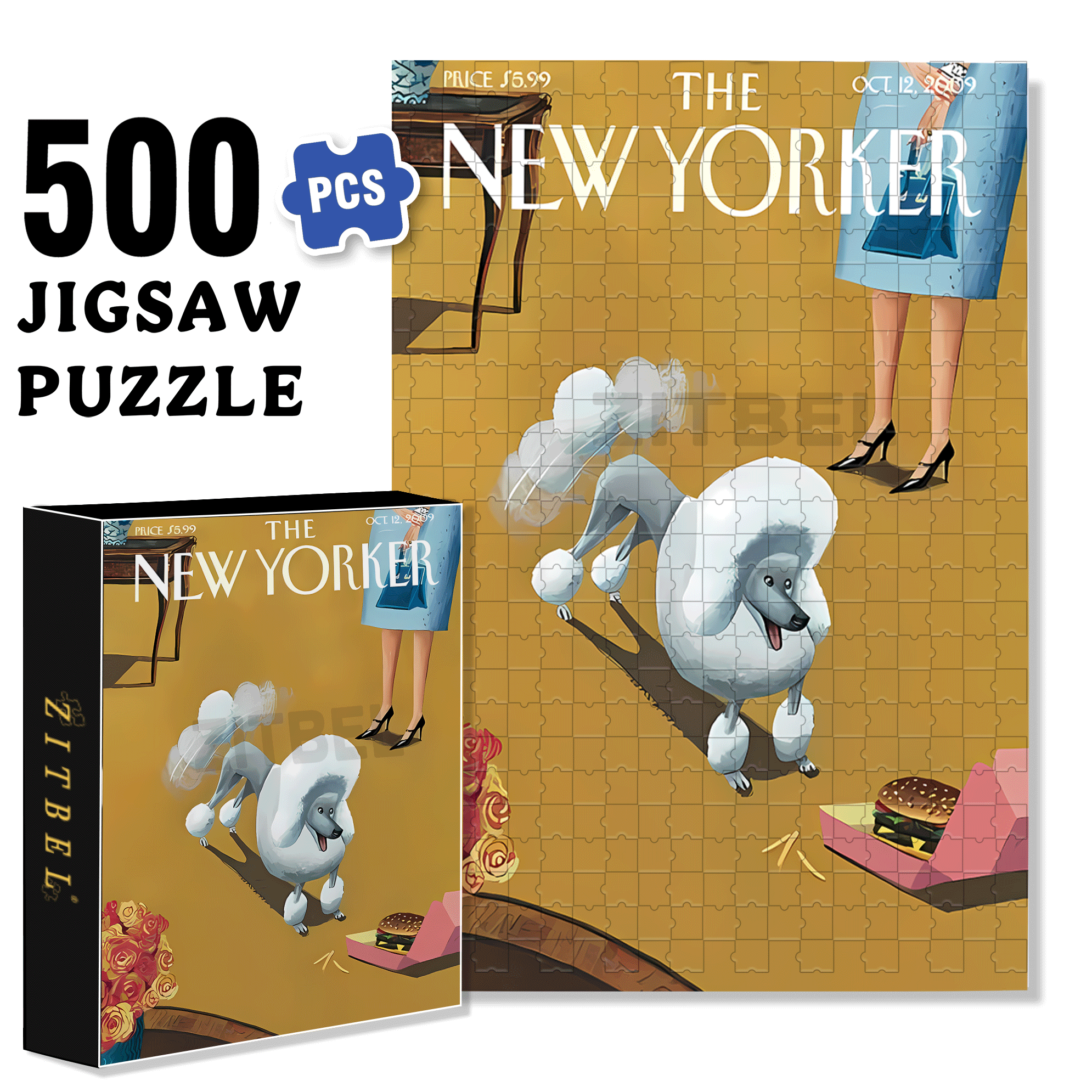 Poodle Lucky 500pcs/1000pcs Jigsaw Puzzle, Scratch-Resistant, Interactive Family Game & Brain-Boosting DIY Decor, Perfect for Halloween, Christmas & New Year Gifts, Family Puzzle Game