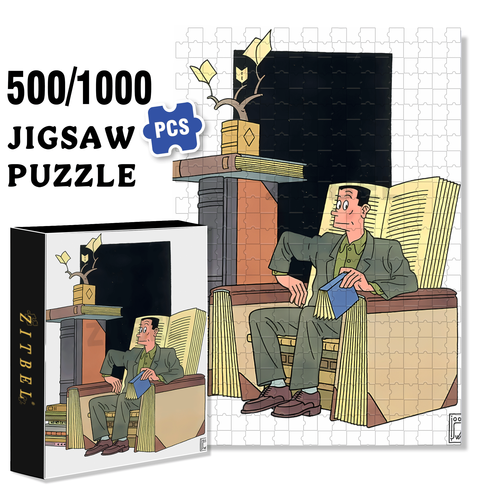 Reading Space 500pcs/1000pcs Jigsaw Puzzle, Scratch-Resistant, Interactive Family Game & Brain-Boosting DIY Decor, Perfect for Halloween, Christmas & New Year Gifts, Family Puzzle Game