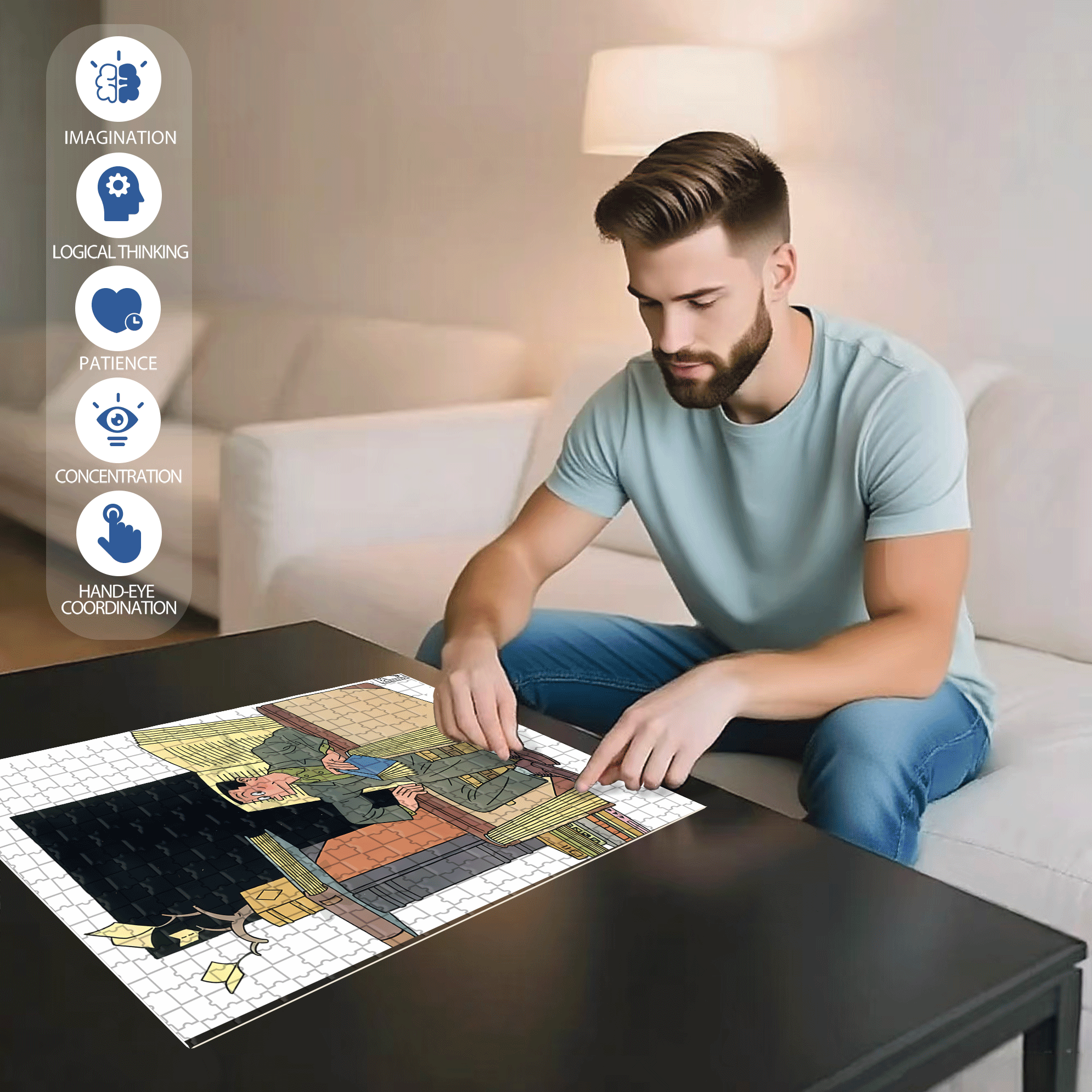 Reading Space 500pcs/1000pcs Jigsaw Puzzle, Scratch-Resistant, Interactive Family Game & Brain-Boosting DIY Decor, Perfect for Halloween, Christmas & New Year Gifts, Family Puzzle Game