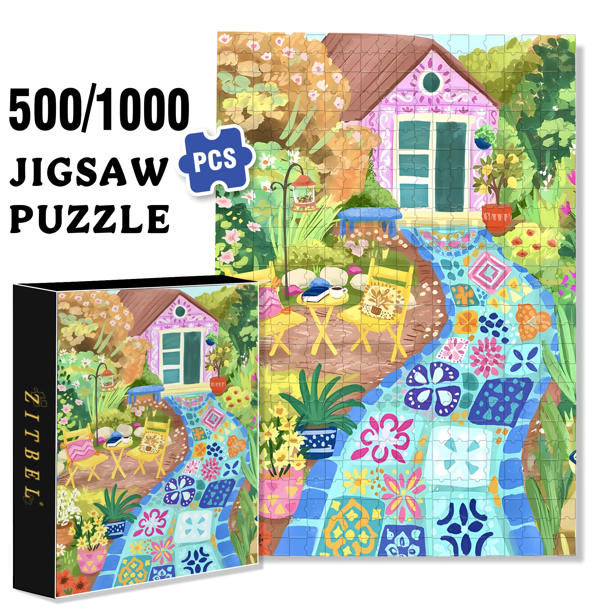 Retro Mosaic 500pcs/1000pcs Jigsaw Puzzle, Scratch-Resistant, Interactive Family Game & Brain-Boosting DIY Decor, Perfect for Halloween, Christmas & New Year Gifts, Family Puzzle Game