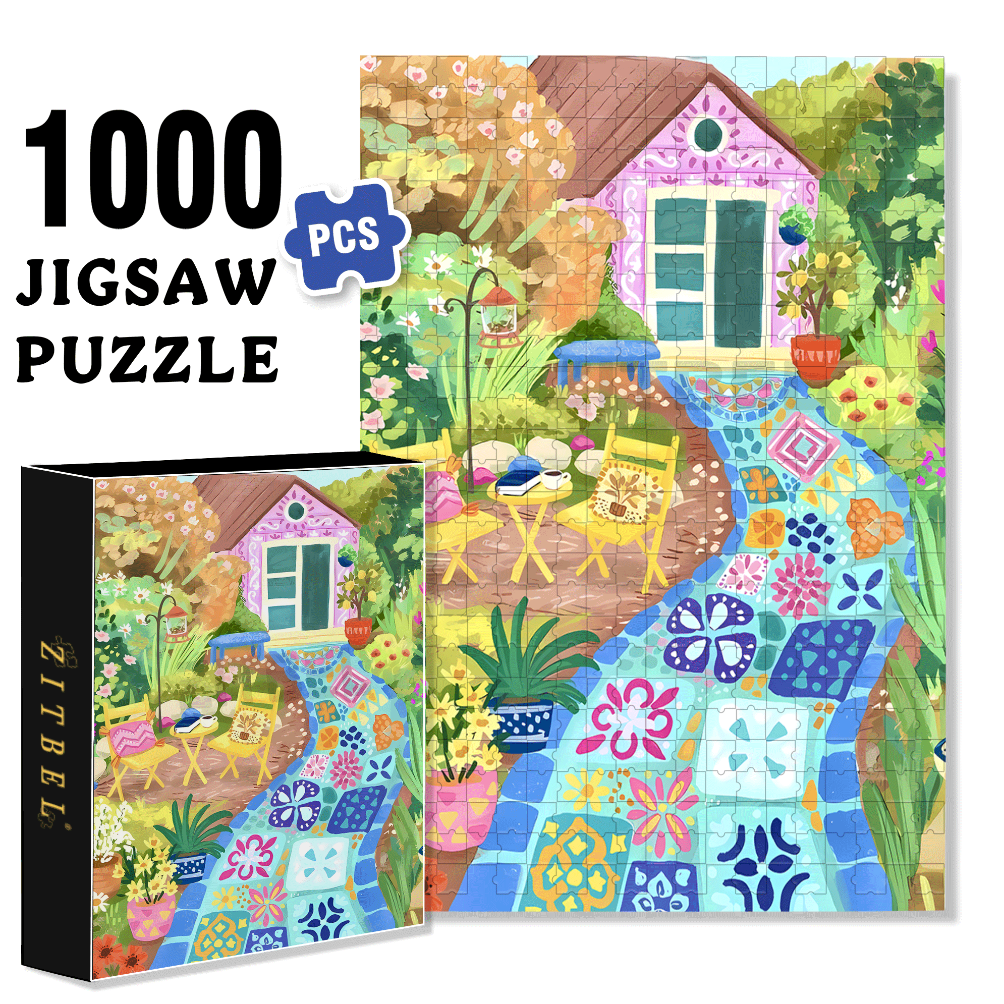 Retro Mosaic 500pcs/1000pcs Jigsaw Puzzle, Scratch-Resistant, Interactive Family Game & Brain-Boosting DIY Decor, Perfect for Halloween, Christmas & New Year Gifts, Family Puzzle Game