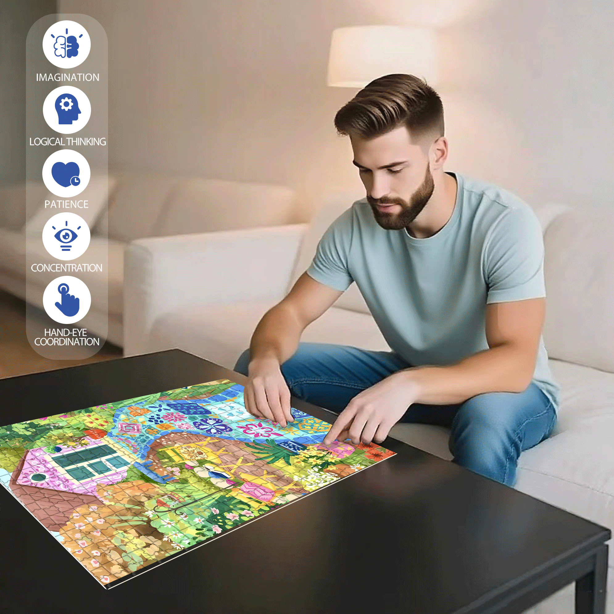 Retro Mosaic 500pcs/1000pcs Jigsaw Puzzle, Scratch-Resistant, Interactive Family Game & Brain-Boosting DIY Decor, Perfect for Halloween, Christmas & New Year Gifts, Family Puzzle Game